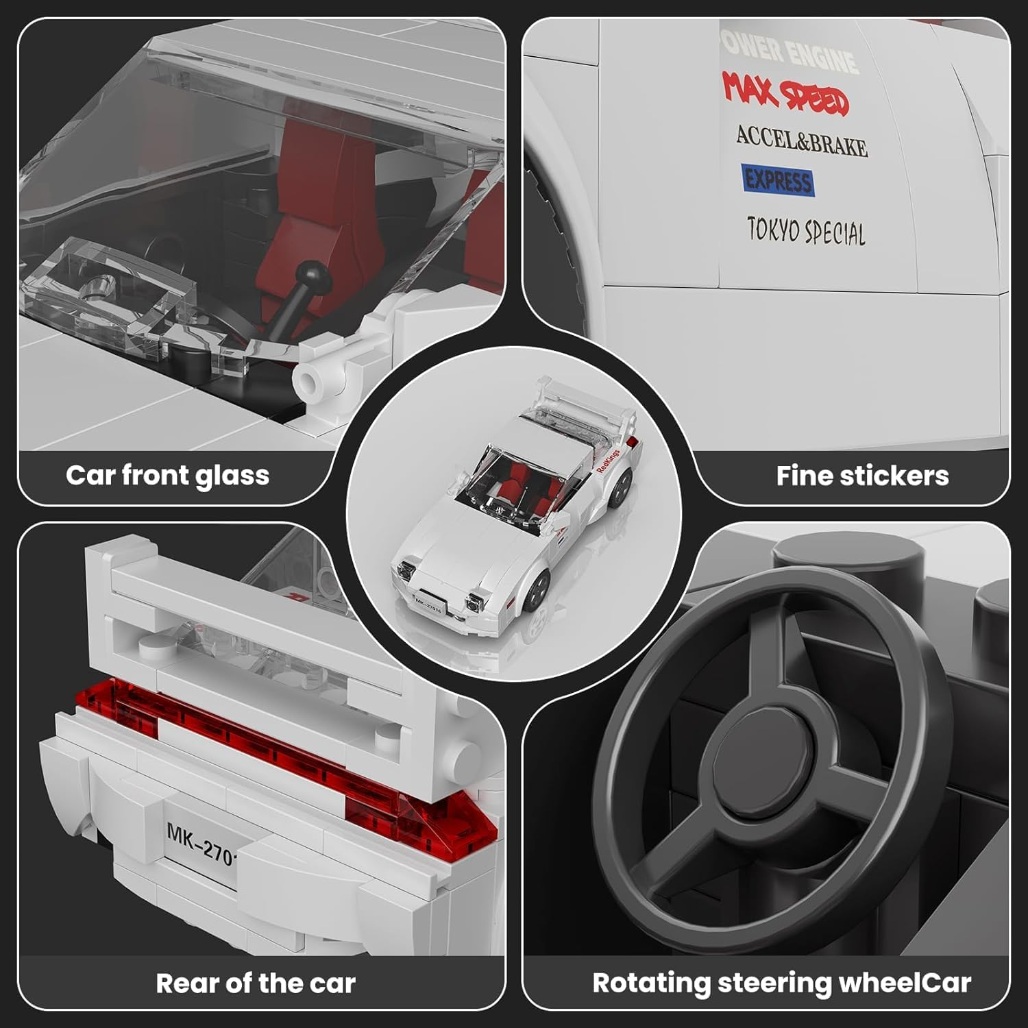 Mould King Speed Champions Mazda RX-7 FC3S Model Car Building Kit with Display Box, 27015 Initial D Realistic Car Building Blocks, Race Car Toy for Adults and Kids 8+, 369 PCS image number 5