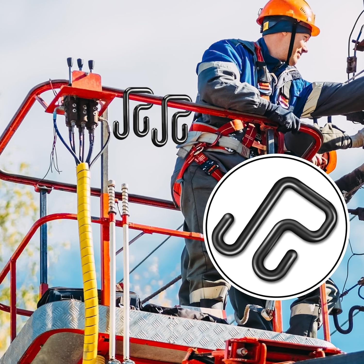 8 Pack Lineman Bucket Hooks Black Truck Blanket Hooks Fits for 3 Inches Aerial Buckets Lip Attach Tool Bags or Aprons Rated at 100Lbs Working Load Limit for Lineman and Bucket Use image number 1