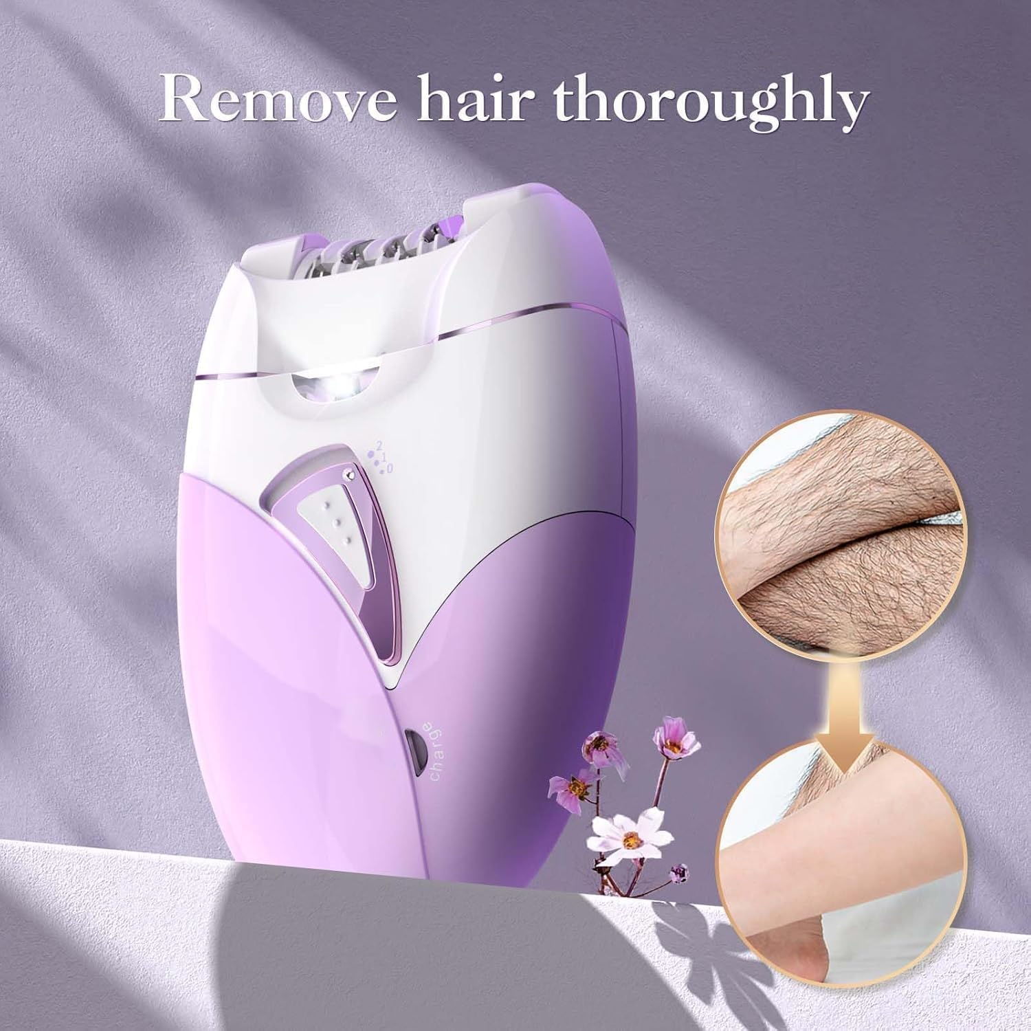 Epilator for Women,Painless Hair Removal Device,Electric Rechargeable Shaver,Hair Removal Device,Facial Hair Remover for Womenlong-Lasting Smooth Skin，Electric Hair Remover for Face Legs Arms Armpit Bikini（Purple） image number 2