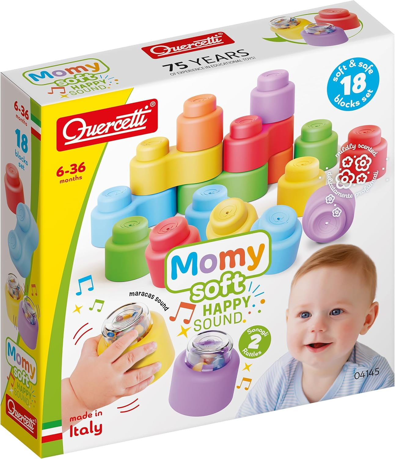 Quercetti - 4145 MOMY Soft Happy Sound, 18 Pieces Soft Plastic Building Blocks Toy for Children image number 5