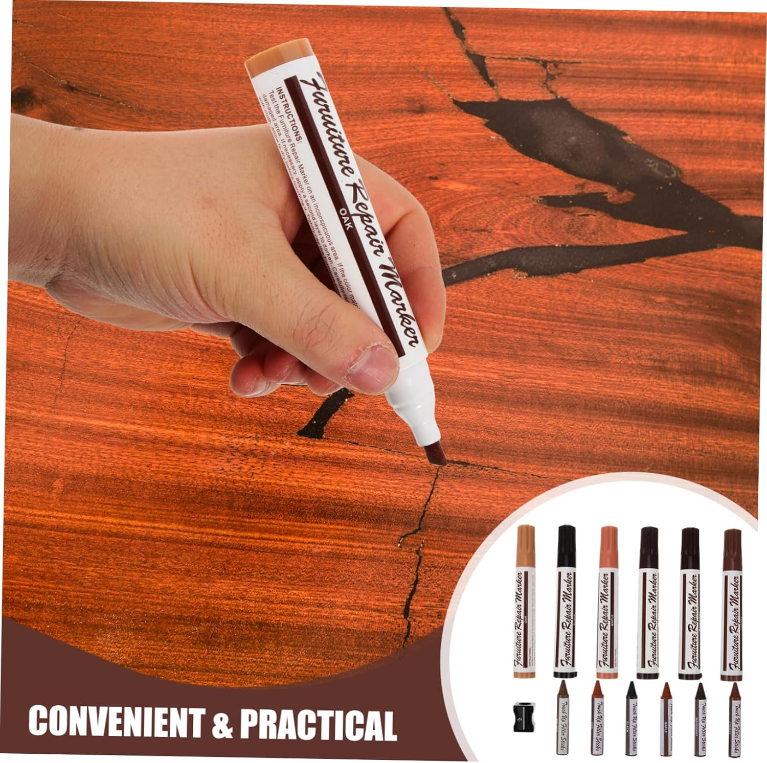 Wood Furniture Repair Kit 13Pcs Set Wood Stain Pens and Crayons for Scratch and Floor Repair, Multi-Color Touch-Up Markers for Cabinets, Tables, and Doors, Suitable for Home And image number 6
