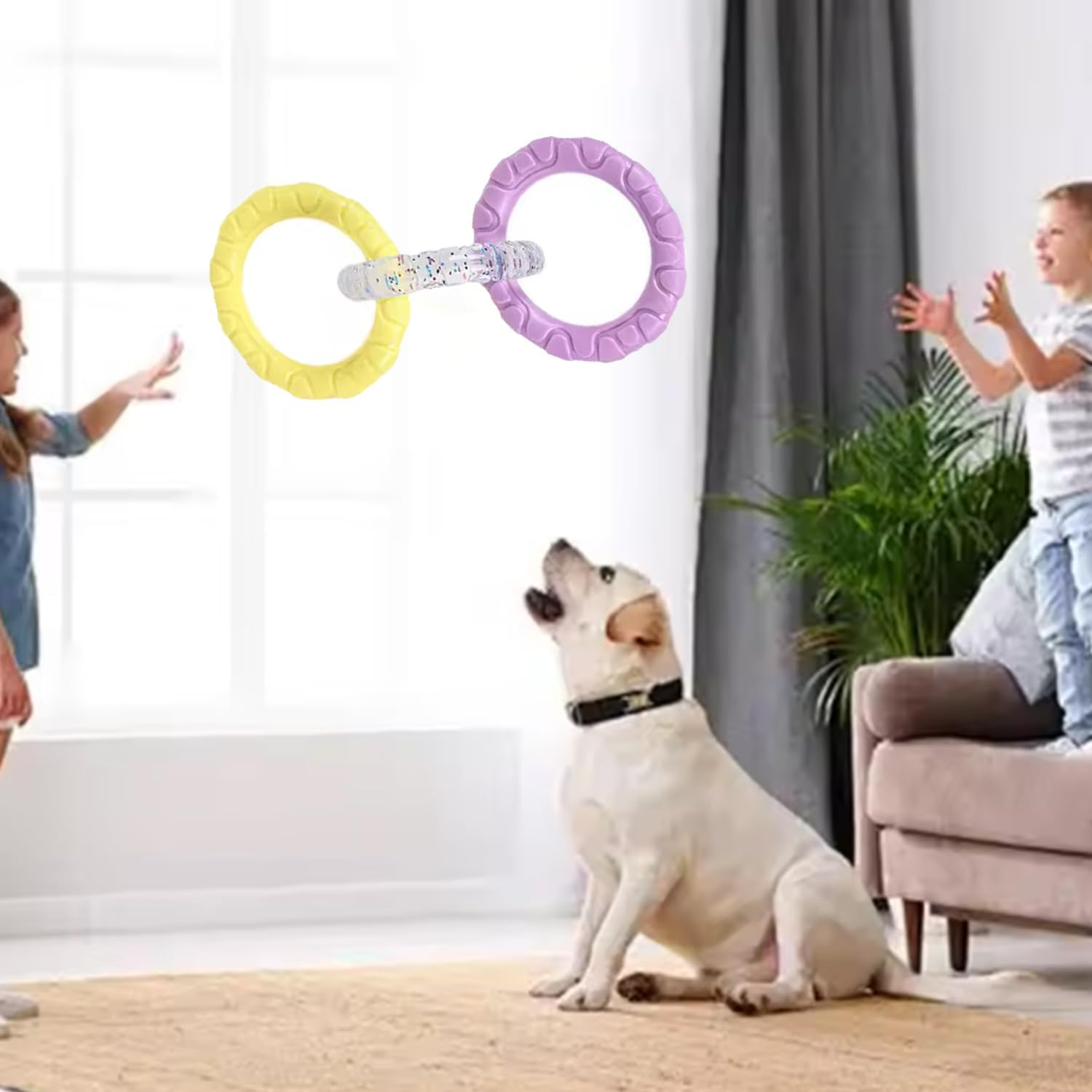 Roczential 3-Ring Dog Chew Toy, Indestructible Rubber Dog Toys, Puppy Teething Rings Toys for Small Medium Large Dogs (Yellow + Transparent + Purple) - Blue + Transparent + Purple image number 6