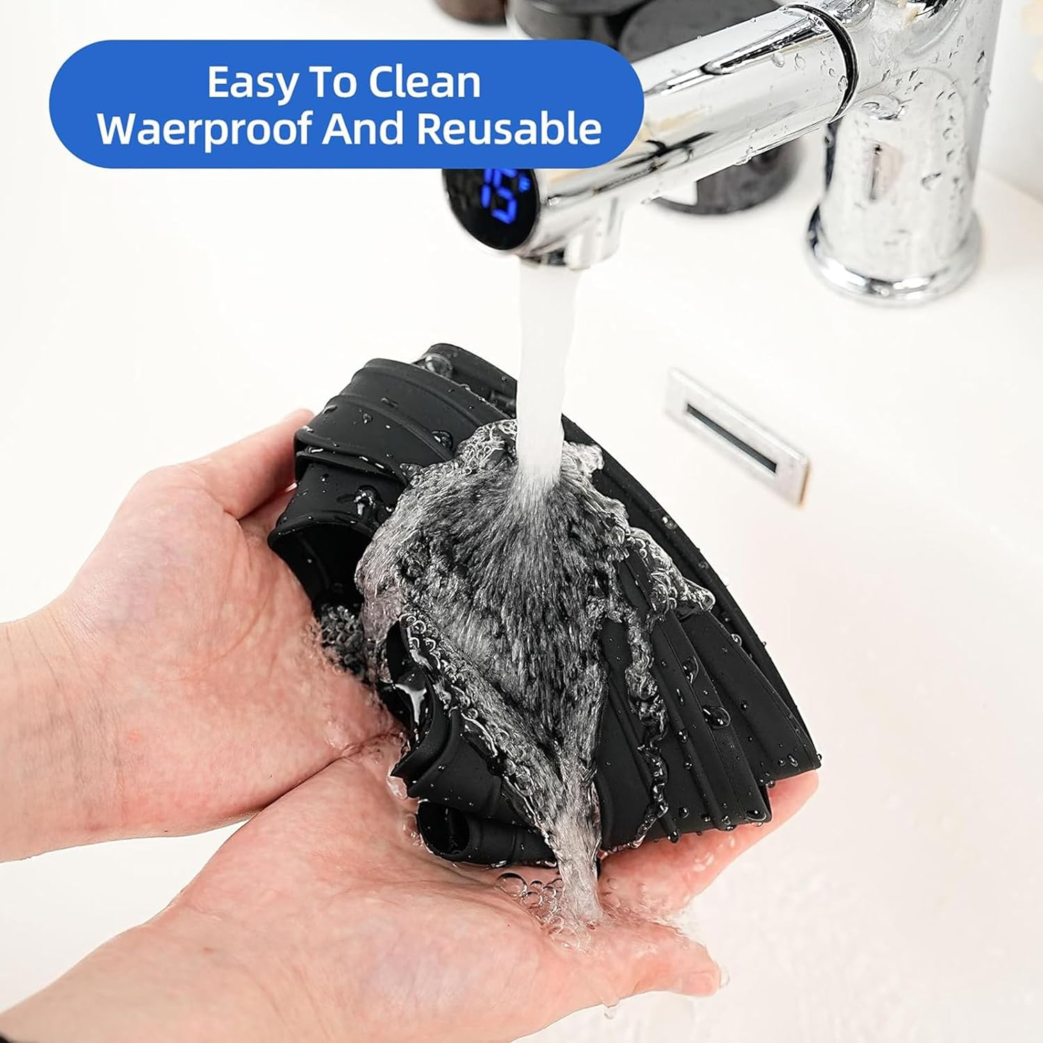 2 Pack Bar Stools Leg Protectors Ring,Chair Footrest Bottom Pads for Wooden Floor,Non Slip Silicone Chair Leg Floor Protector,No Scratches No Noise,Stretchable Fits 14.5" to 16.5" Chair Base(Black)