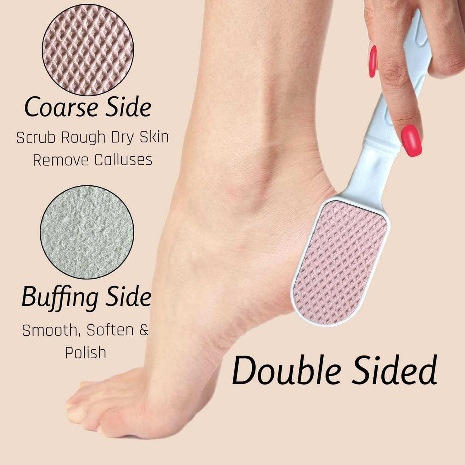 Double-Sided Foot Pumice Stone & File with Handle - Heel Scraper Scrubber Cracked Feet Instant Exfoliating Buffer Dead Skin Remover &ndash; Feet Pedicure Skin Softener Sole Smoother image number 5