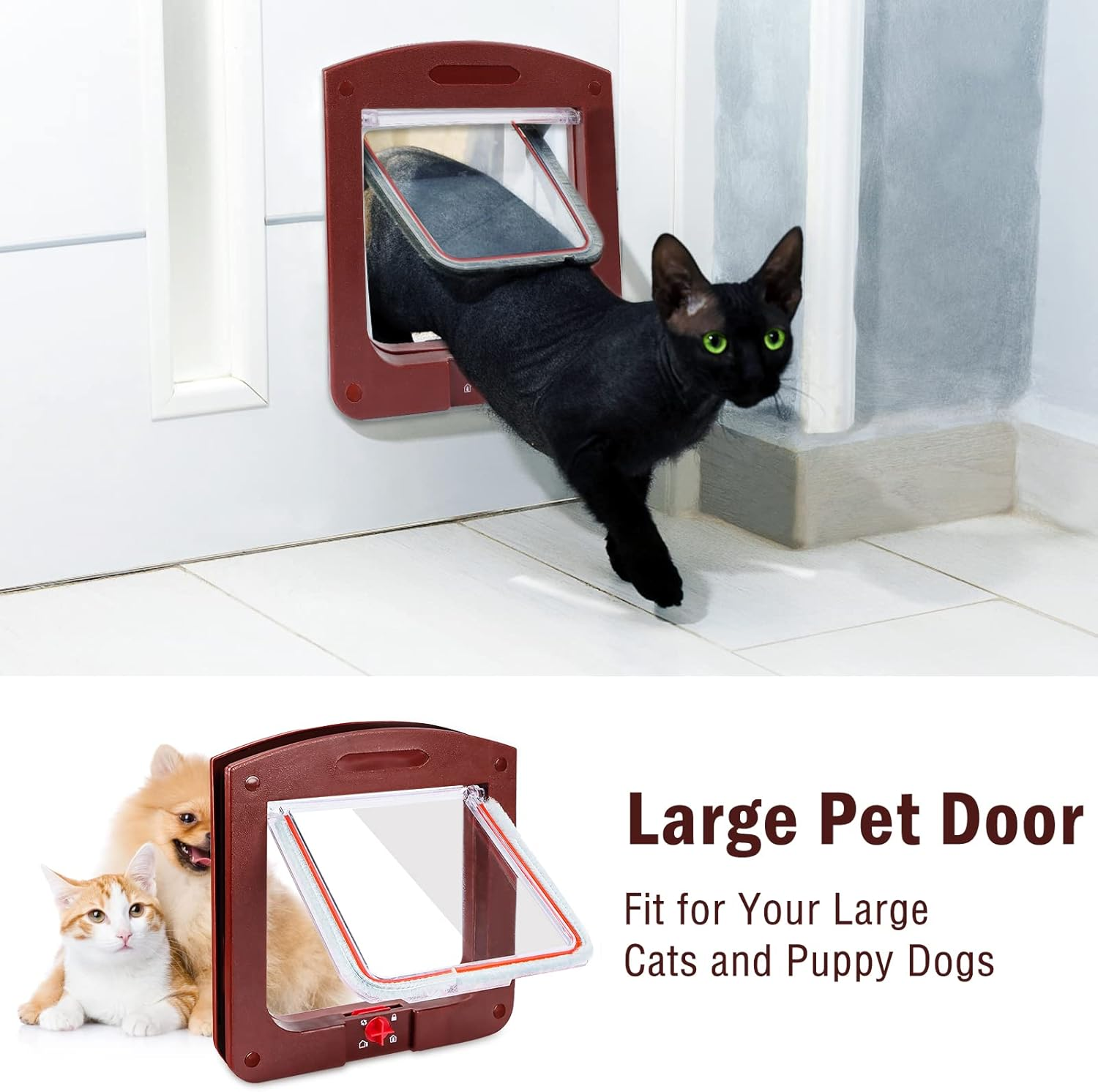AKONE Cat Flap Cat Door Cat Flap Large Cat Flap for Interior Door Windproof Quiet Cat Door for Cats (B) image number 4