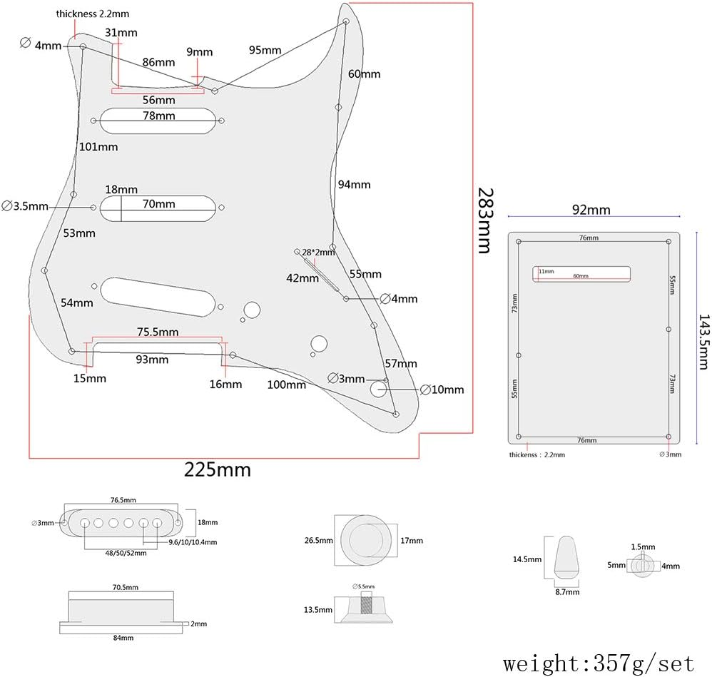 Alnicov SSS 3-Ply Prewired Loaded Pickguard Scratchplate Backplate with Alnico V Pickups Kit for Strat ST Electric Guitars Replacement Parts image number 4