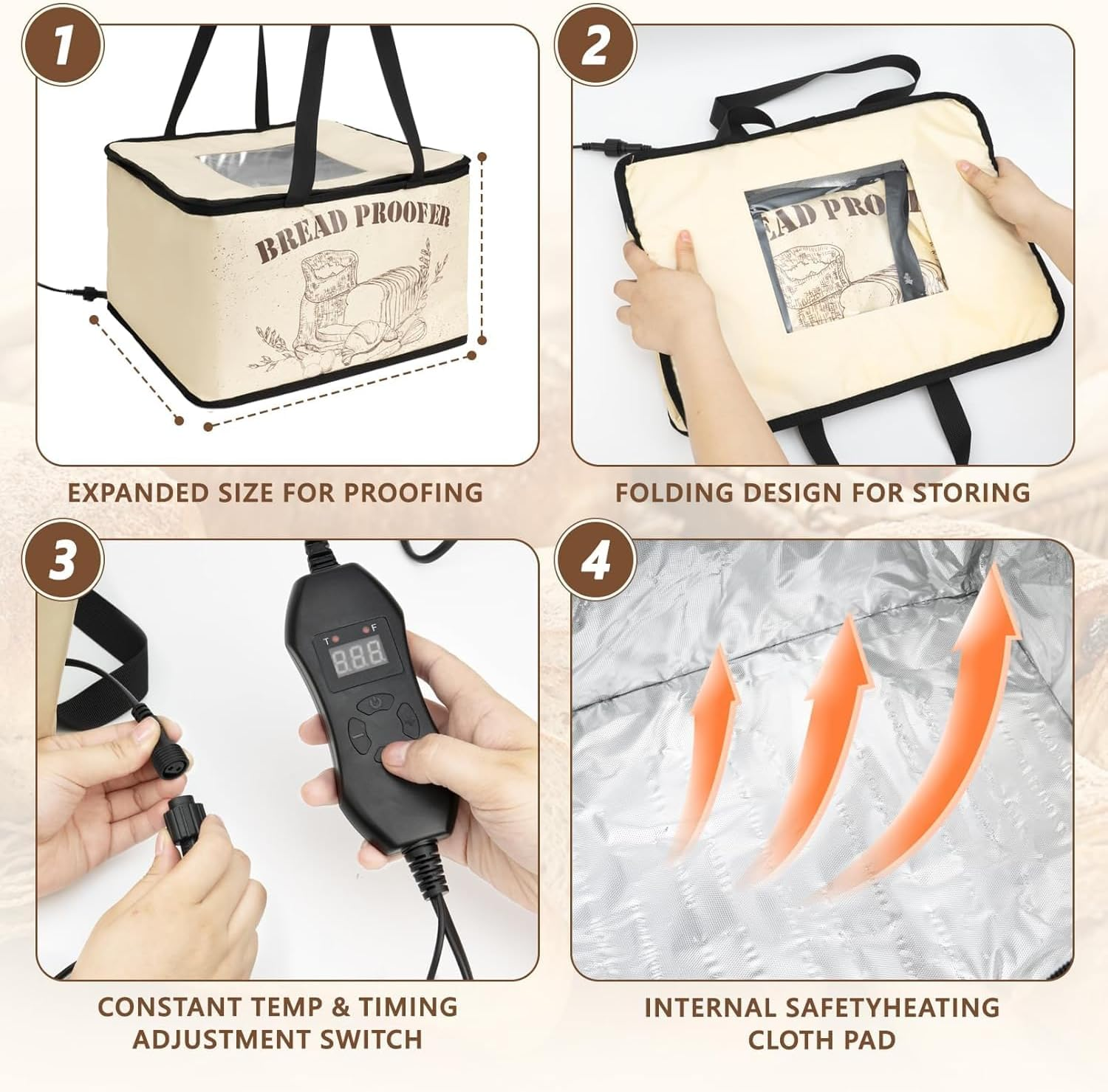 Dough Bread Proofing Box, Handbanary Dough Proofer with NTC Sensor Temperature & Timer Controller, Foldable Zippered Bread Proofer for Dough, Yogurt, Rice Wine Fermentation image number 3