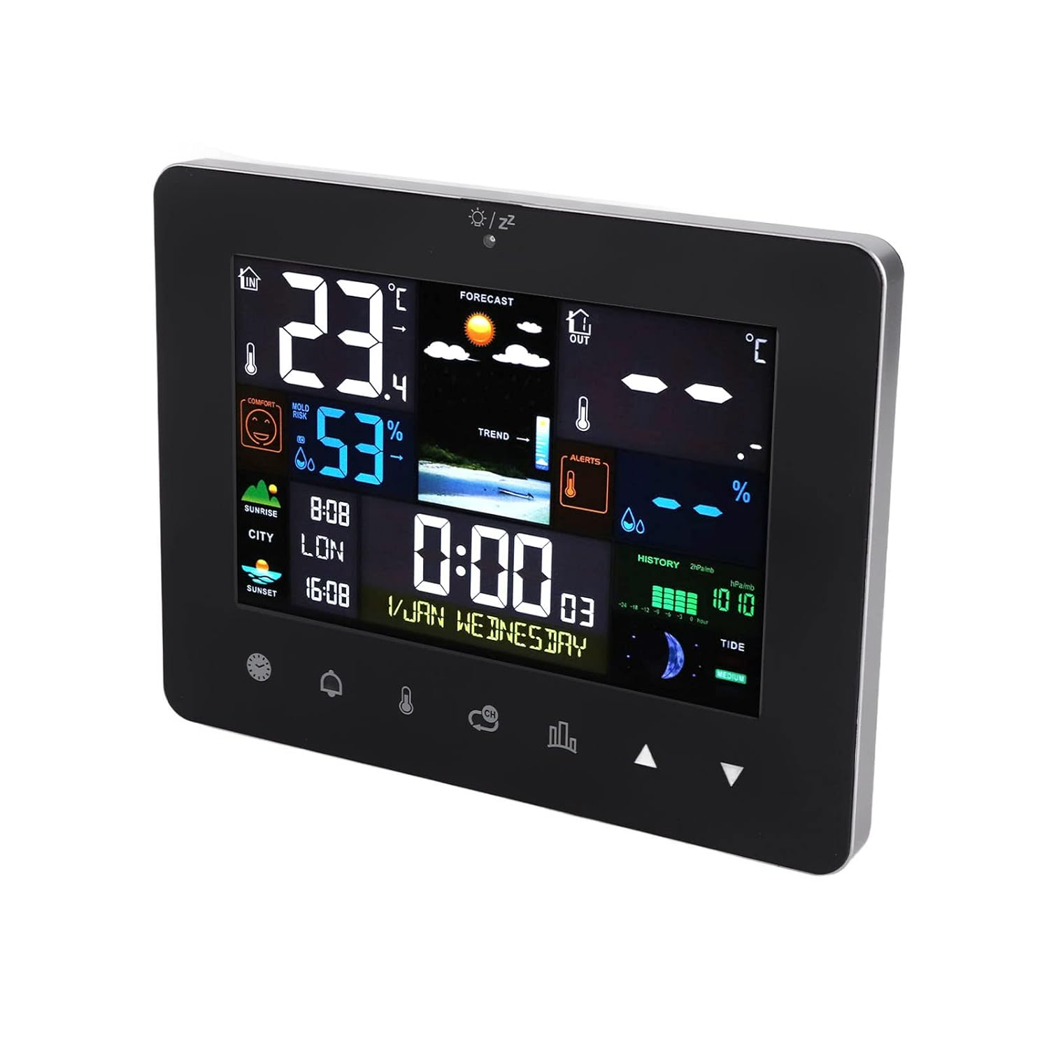 Tbest Weather Stations, Color Screen Touch Weather Clock 3362G Sensor Temperature and Humidity Meter Forecast Clock USB Large Screen Station Other Household Appliances image number 3