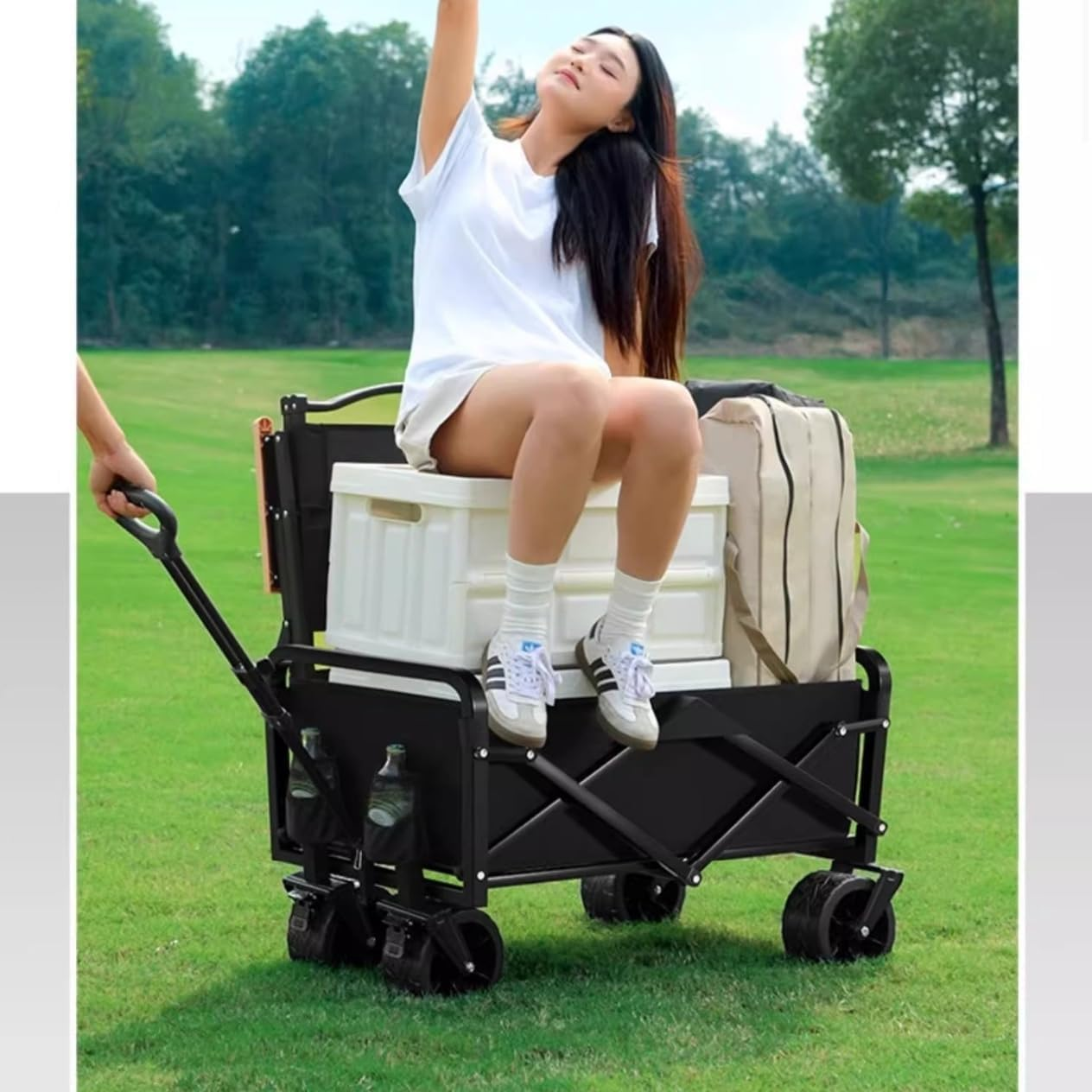 Wagon Cart Foldable Collapsible Wagon Heavy Duty Beach Cart, Folding Wagon with 360&deg;All-Terrain Wheels, 500LB Large Capacity Portable Utility Grocery Wagon for Beach,Travel, Camping, Garden image number 4