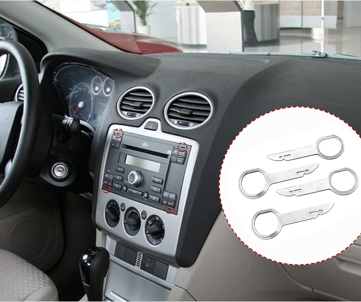 4 Pieces Radio Removal Tool Kit, Contact Removal Tool with Easy Grip Handles, Compatible with Audi, VW Volkswagen, Mercedes Benz, BMW OEM Head Unit CD DVD Host Key Disassembly Tool image number 1