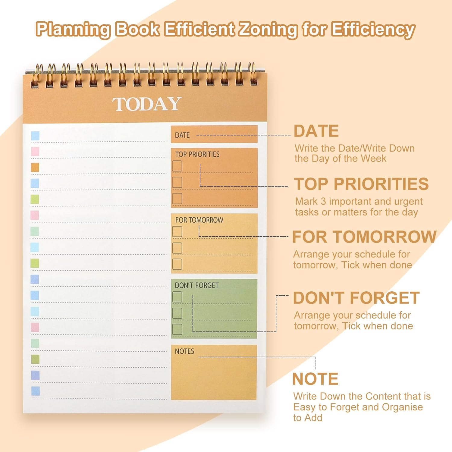 ZTOWOTO A5 Weekly Planner &ndash; 1 Pack Undated to Do List with Spiral Binding,50 Sheets Daily Planner Notepad with Task Checklist Tear-Off Sheets for School,Office, Home&ndash;Pink(8.7 * 5.7") image number 6