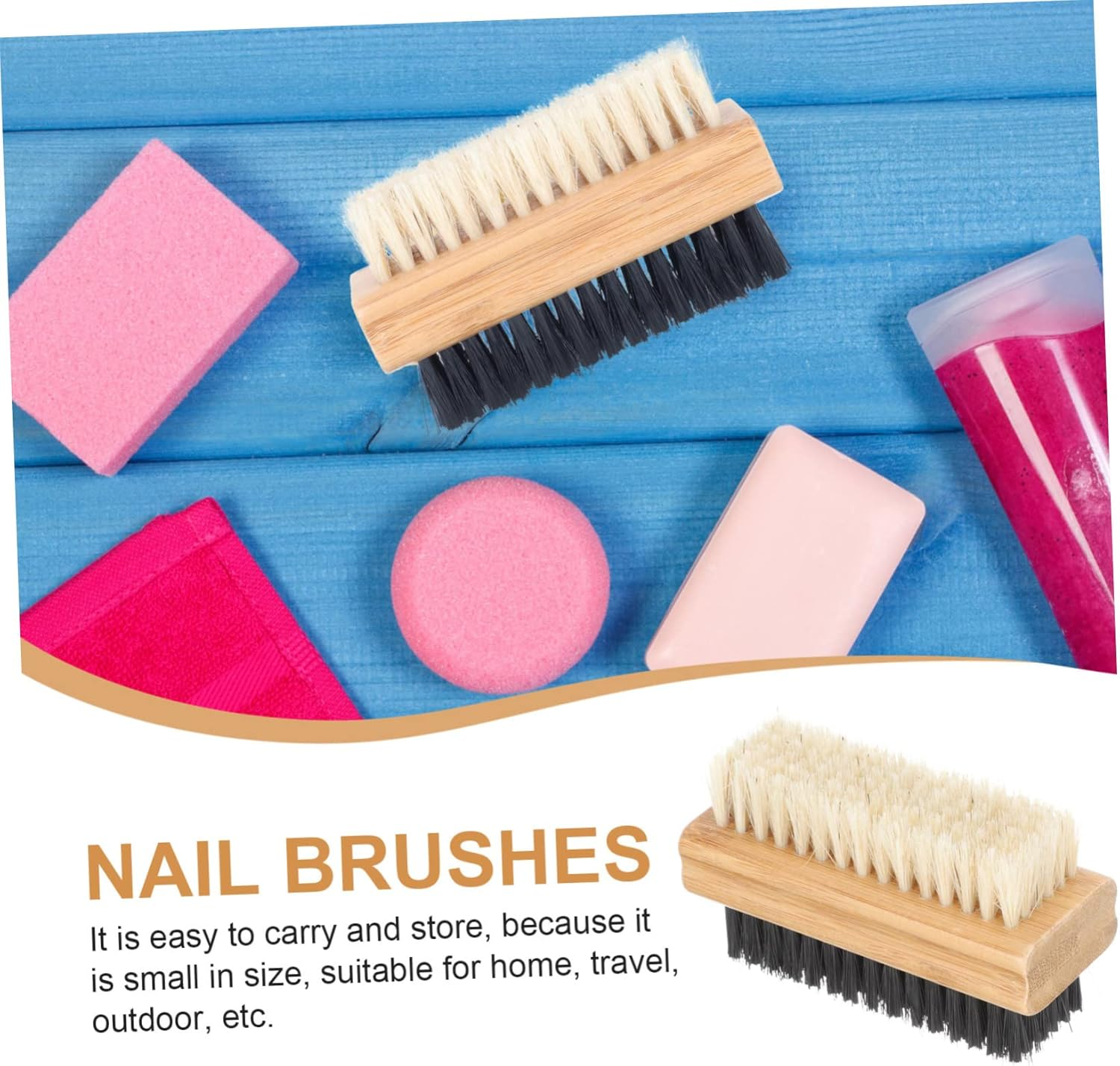 2Pcs Multi-Function Bamboo Fingernail Brush Thin Nail Brush for Shoes Hands Feet image number 2