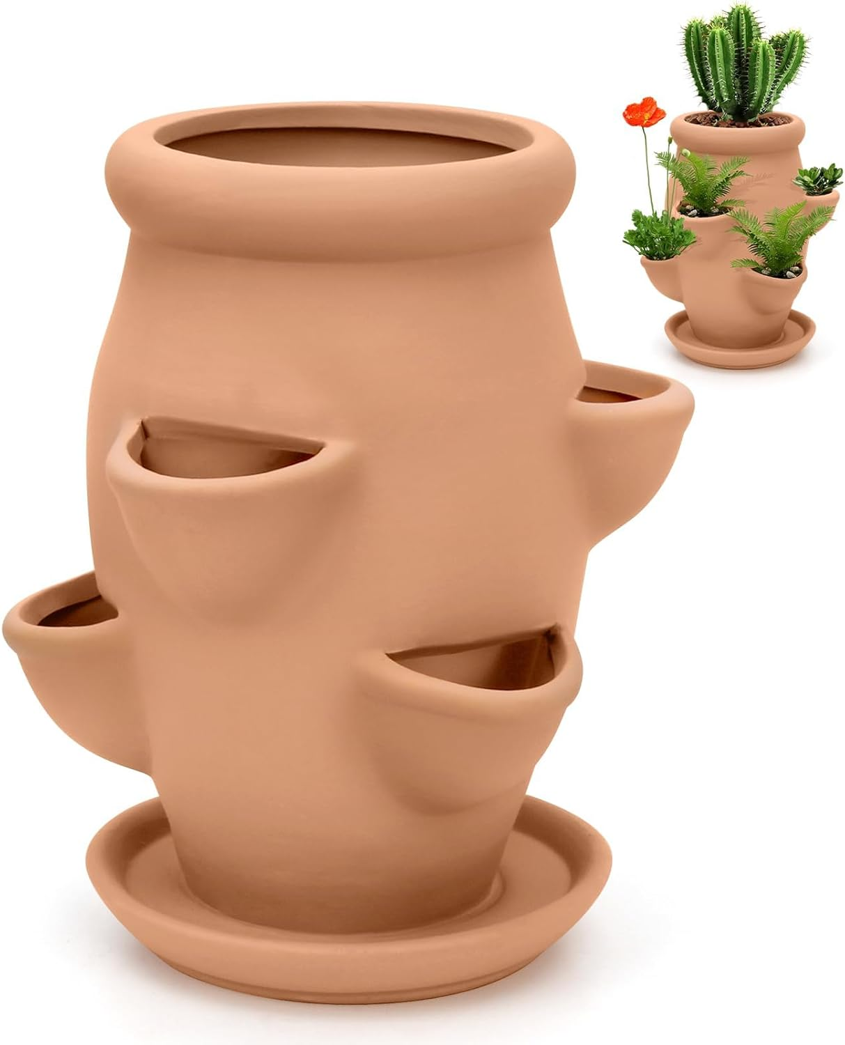 Strawberry Tower Pot Planter, Vertical Multi Pocket Ceramic, Terracotta Flowerpot Decorative Gardening Accessories, Strawberry Succulent Planter Tower for Outdoor Plants image number 4