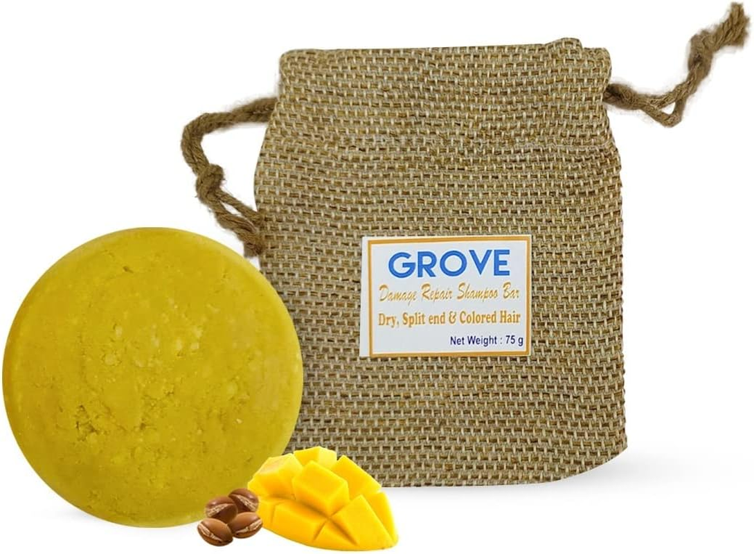 Grove Keratin Mango Solid Shampoo Bar| Vegan| Best for Split Ends, Colored Hair with Goodness of Keratin Protein, Argan Oil & Mango Butter (Pack of 1) &ndash; 75 G