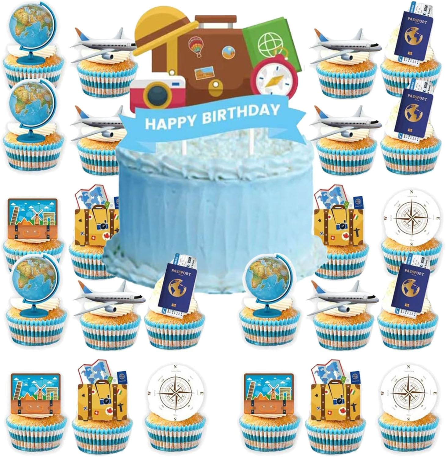 48Pcs Travel Adventurer Cupcake Topper Picks Boy Girl Children Party Decoration Travel Adventurer Party Favors Travel Adventurer Party Cake Decoration Supplies (B) image number 2
