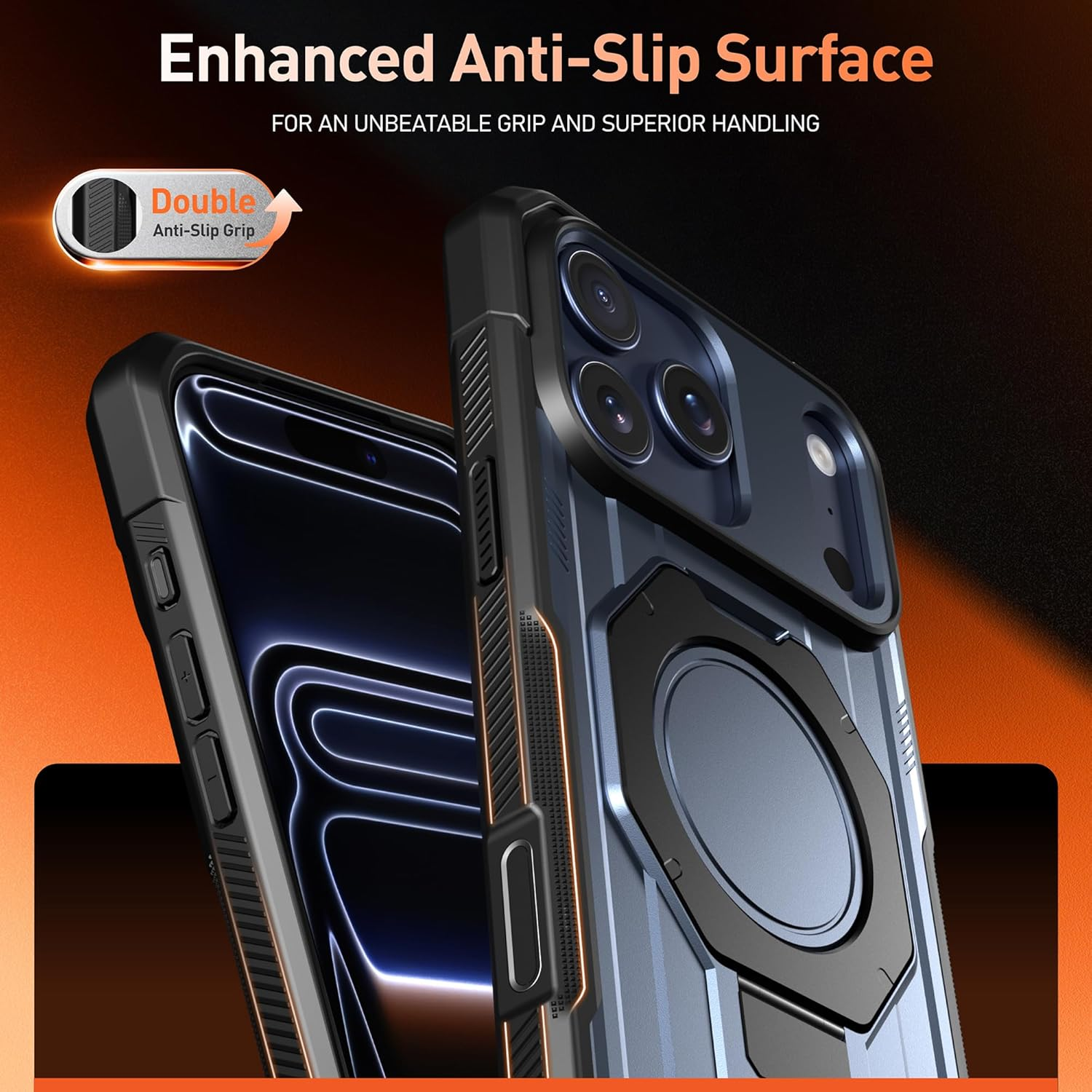 Poetic Spartan Case with Ring Stand for Iphone 17 Pro, [Camera Control Button][Magsafe Compatible], Full Body Rugged Shockproof Protective Cover Case, Midnight Blue image number 3