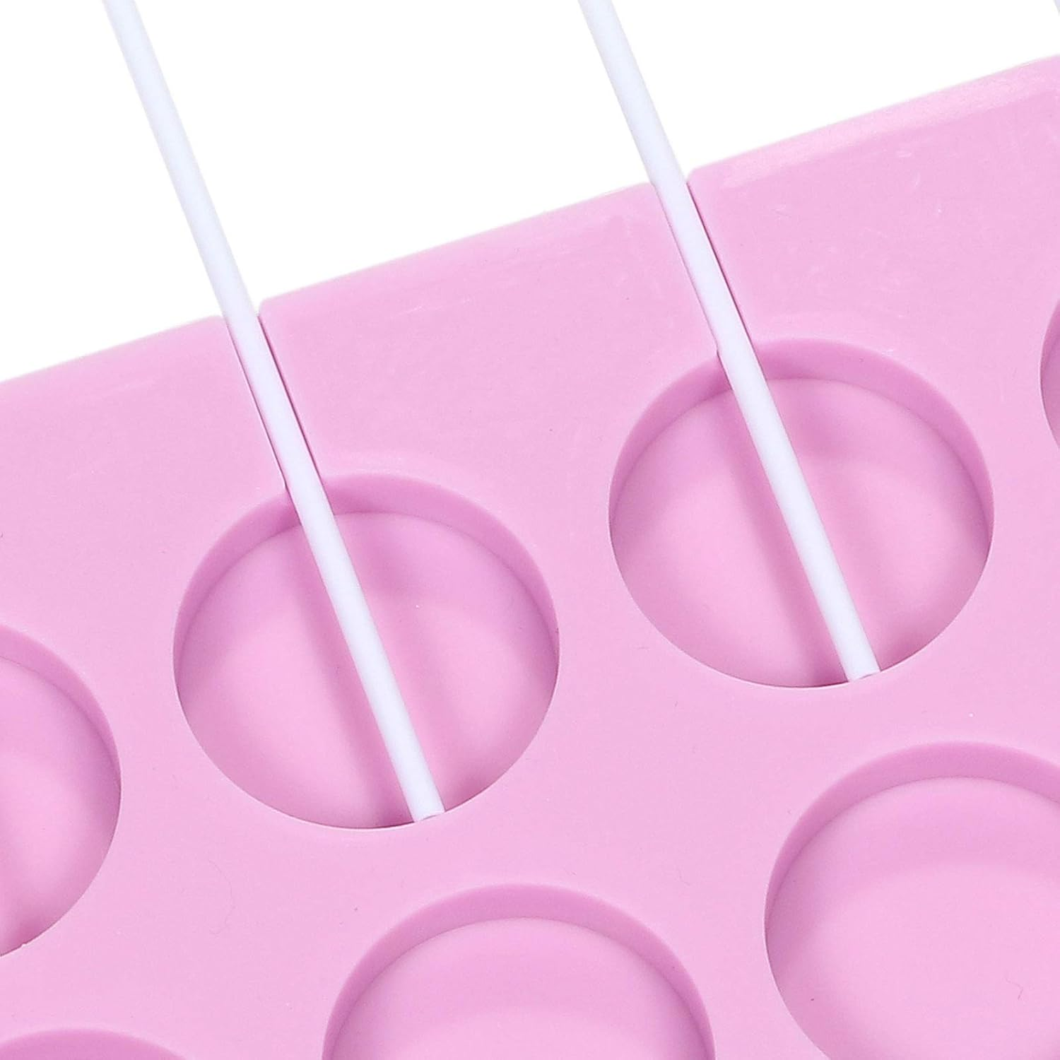 V-Fox 2X12-Capacity round Chocolate Hard Candy Silicone Lollipop Molds with 140 Count Lollypop Sucker Sticks for Halloween Christmas Parties