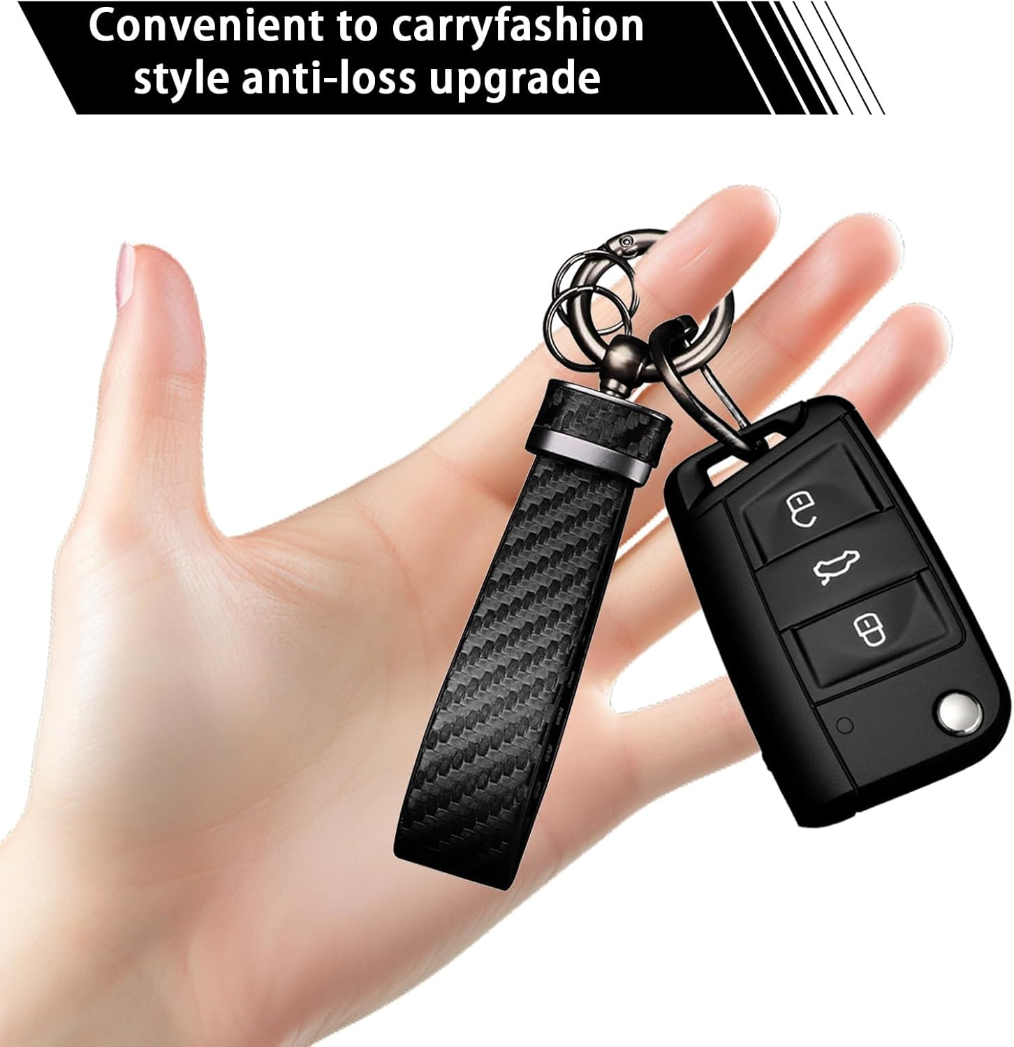 Car Keychain - Premium PU Leather Keyring with Anti-Loss D-Ring & 360&deg; Rotatable Key Chain and Screwdriver, Universal Key Chains for Key Fobs for Men and Women - Black image number 3