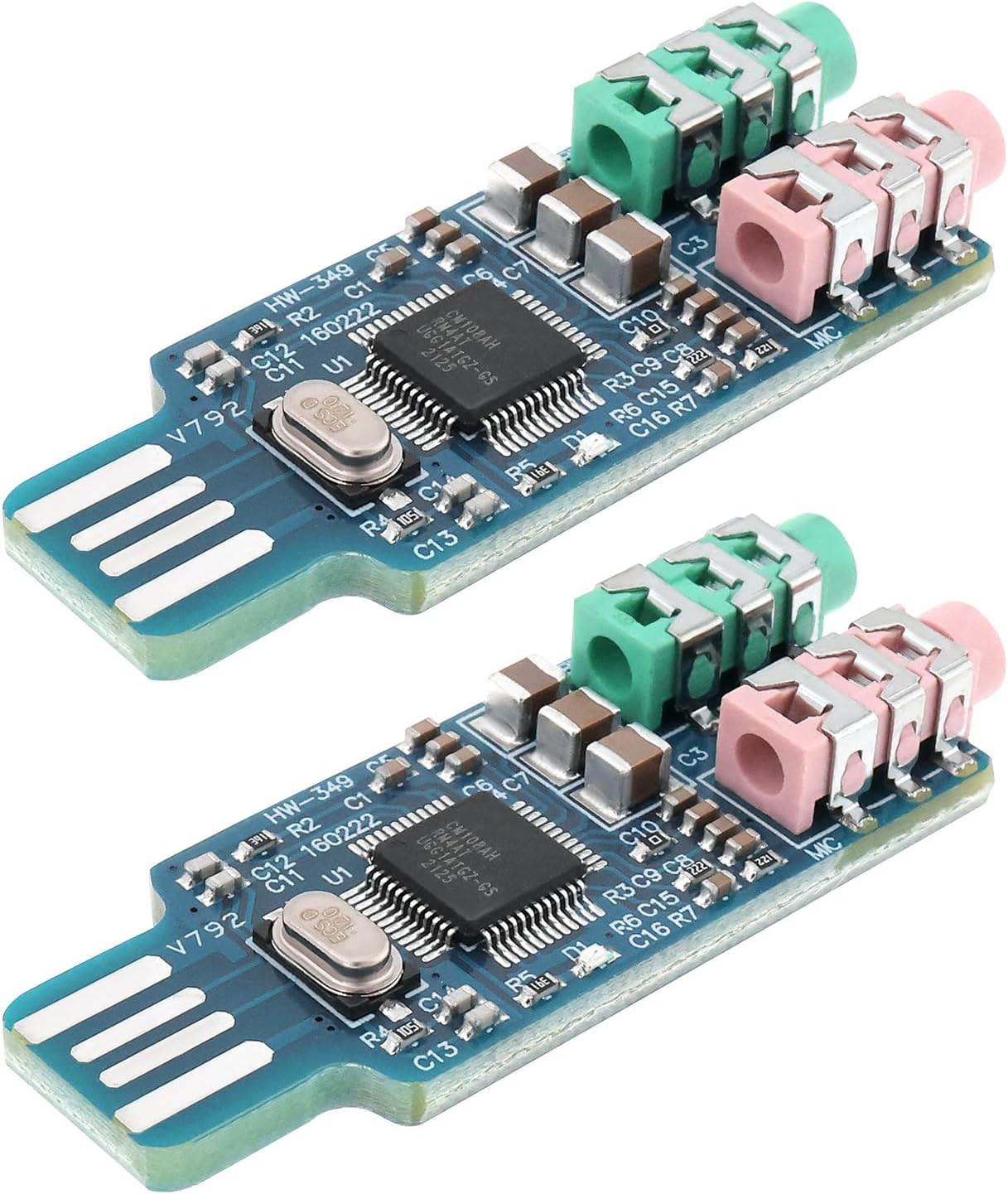 Emagtech 2Pcs CM108 USB Sound Card Chip Drive Free Sound Card Convenient Stereo External Crystal Sound Card for Laptop Computer 49X19X8Mm image number 1