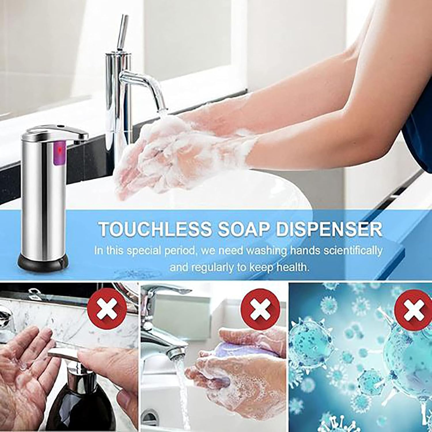 YAKESD Touch-Free Battery Operated Electric Automatic Liquid Soap Dispenser,Touchless Dish Soap Dispenser 12.5Oz/370Ml with Adjustable Volume Control Dial for Bathroom Kitchen (Not Included Battery) image number 1