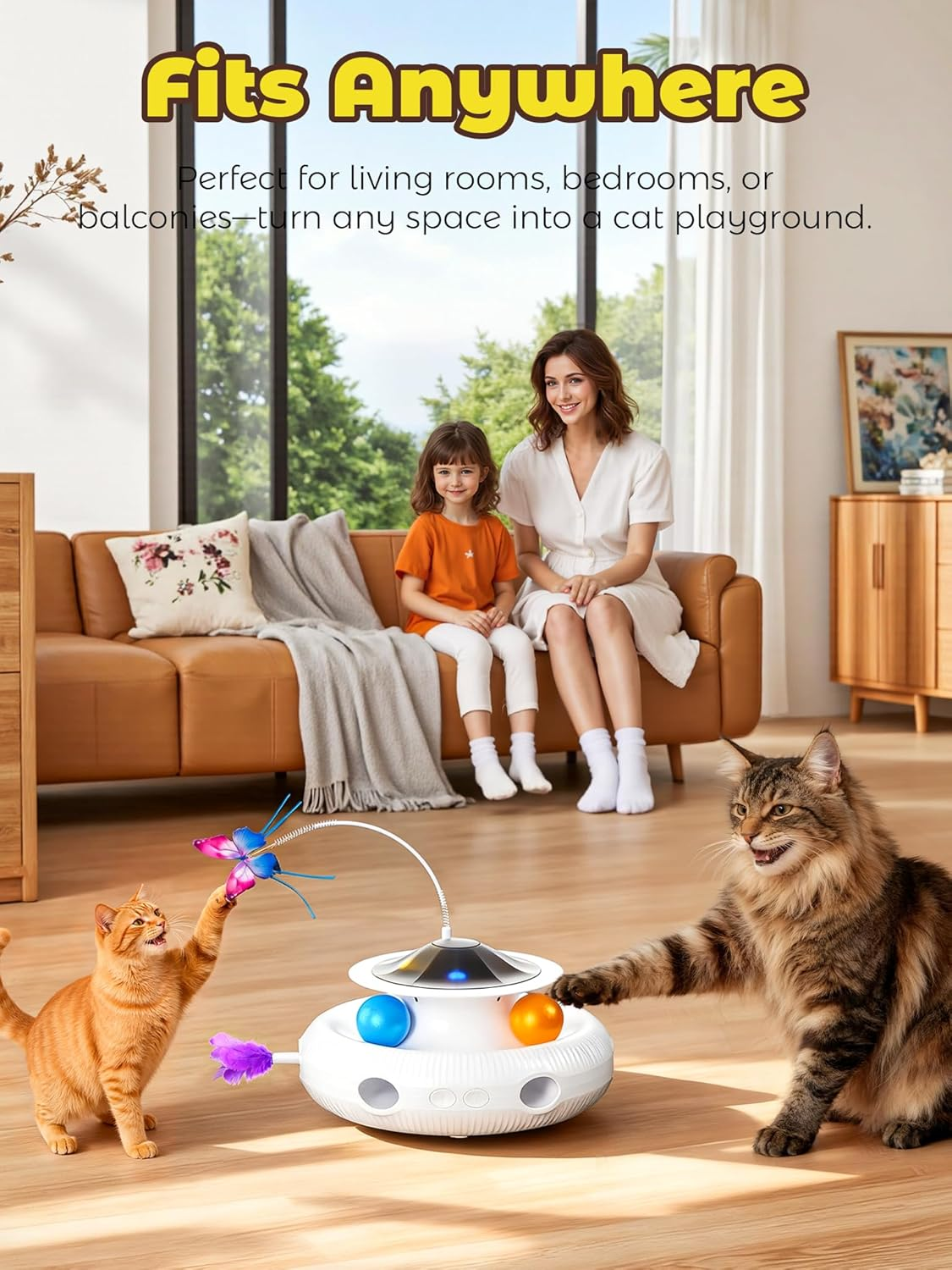 Interactive Cat Toys - 3In1 Automatic Cats Toy Indoor, Hide and Seek Kitten Toy with Track Balls, Fluttering Butterfly, Moving Ambush Feather & LED Lights,Rechargeable Hunting Exercise Kicker image number 1