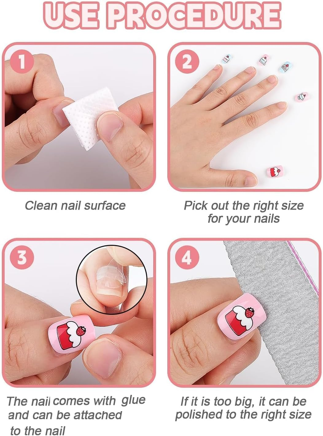 288 Pieces Press on Nails Kids, EBANKU Girls Fake Nail False Nail Tips Pre-Glue Full Cover Candy Pattern Short False Nail Kits with 48PCS Nail Adhesive Tabs for Kids Girls Lovely Gift image number 5