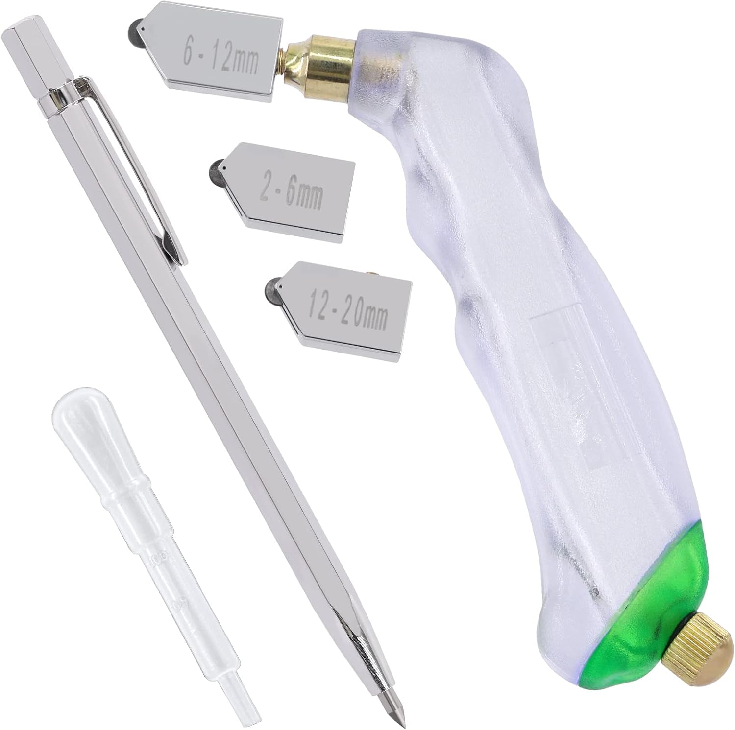 Swpeet 11Pcs 2Mm-20Mm Glass Cutter Pistol Grip and Ergonomic Grip Tungsten Carbide Glass Cutting Tools with Oil Dropper and Pen Glass Cutter Assortment Kit, Professional Stained Glass Cutting Tool