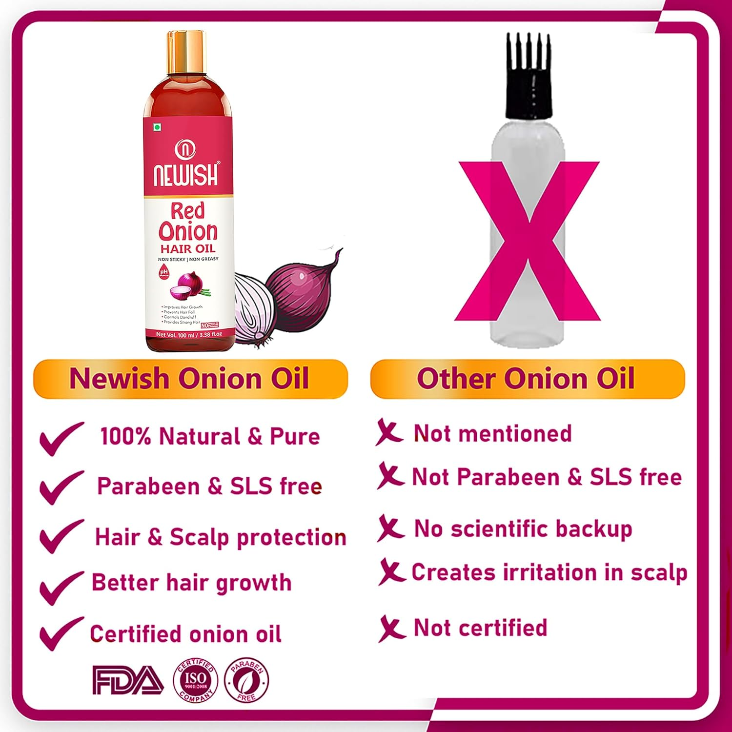 Newish Red Onion Hair Oil for Hair Growth Men and Women, 100Ml (Pack of 2), 100 Ml (Pack of 2) image number 6