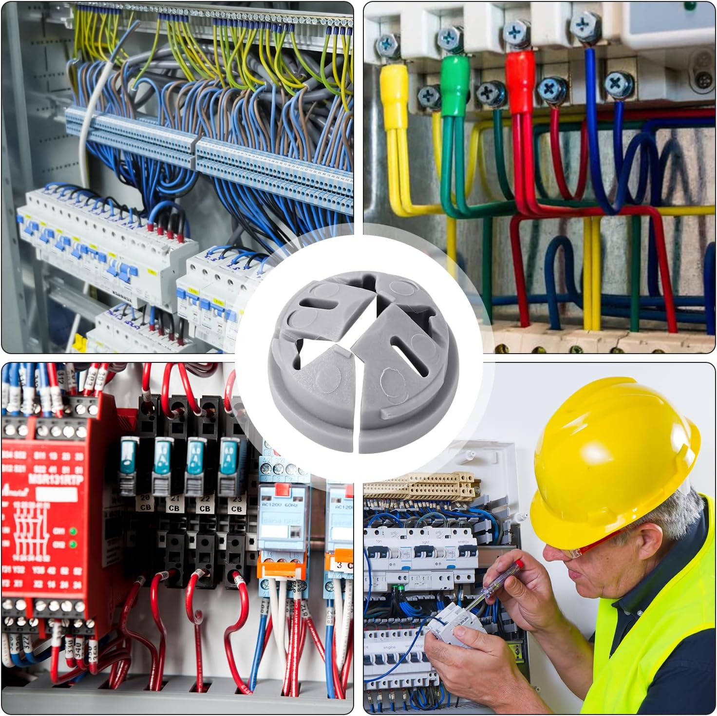 36Pcs Push-In Cable Connectors, 3/8 Inch Trade Size Plastic Push-In NM Cable Clamps Connector Non-Metallic Electrical Box Wire Inserts Button for 1/2 Inch Knockouts (Gray) - Black image number 3