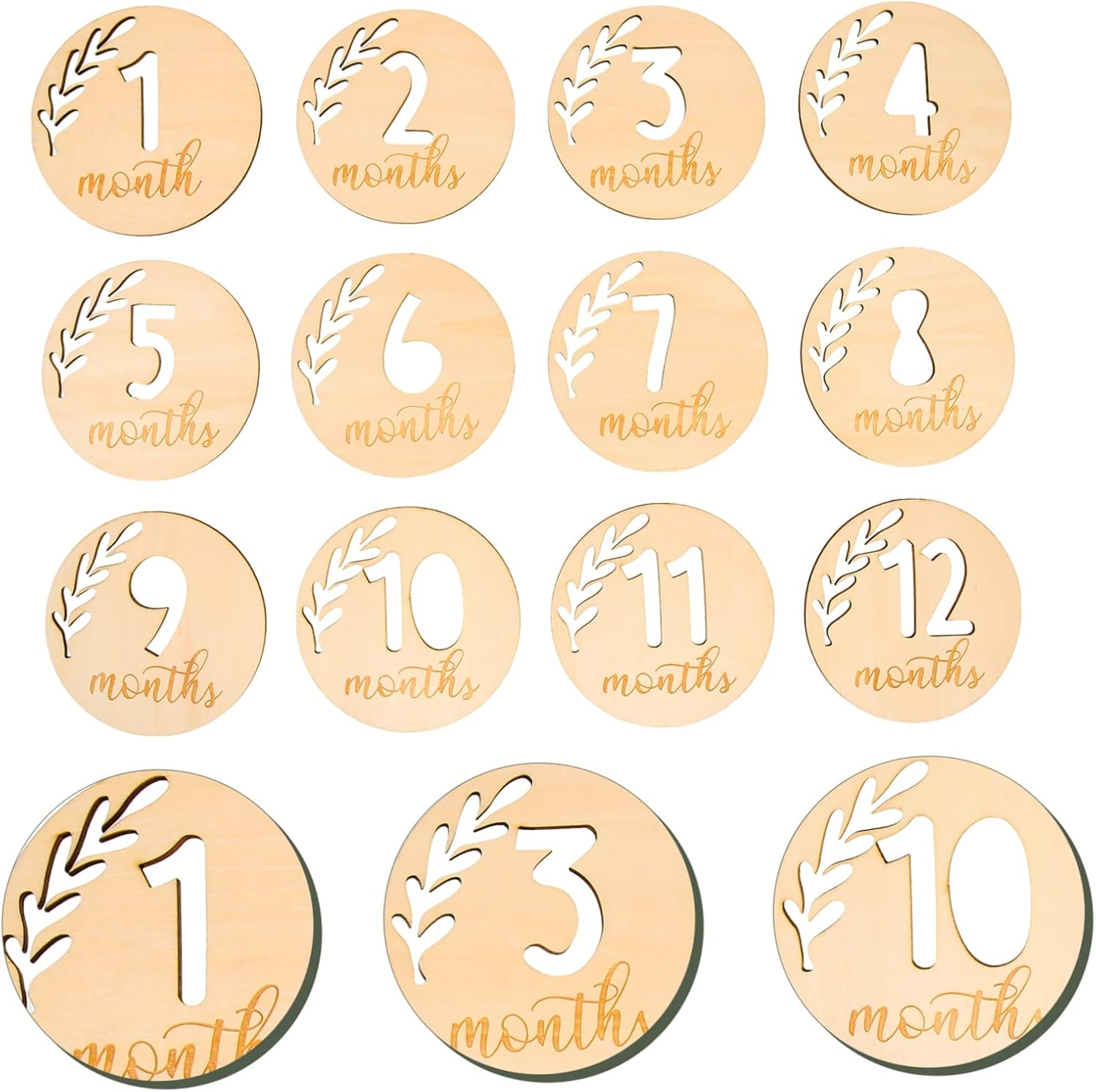 GARVALON 12Pcs Hollowed Wooden Milestone Cards Growth Cards for Newborn Photography Props Monthly for Boy Girl Birthday image number 1