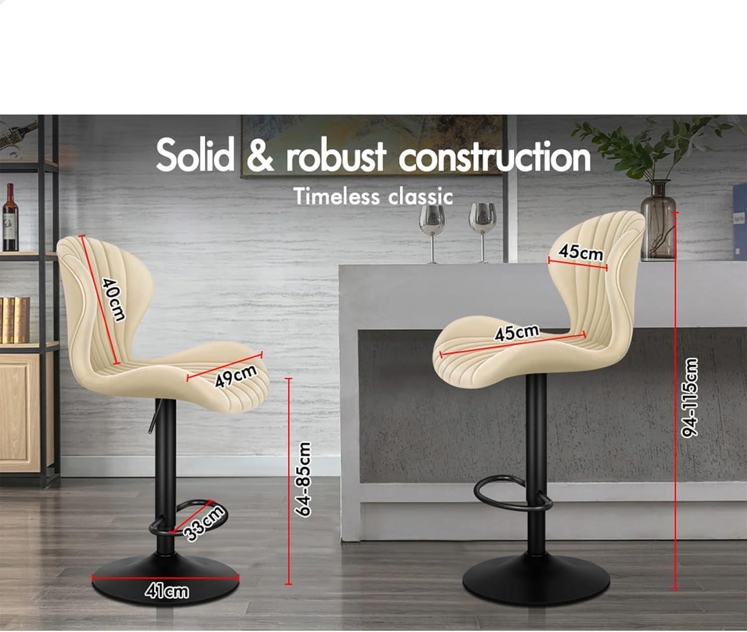 ALFORDSON 2X Bar Stool Gas Lift, Swivel Air Leather Bar Chairs, Counter Dining Chairs, Adjustable Kitchen Barstools in 64-85Cm Seat Height, Home Bar Dining Room Furniture, Stella Beige image number 5