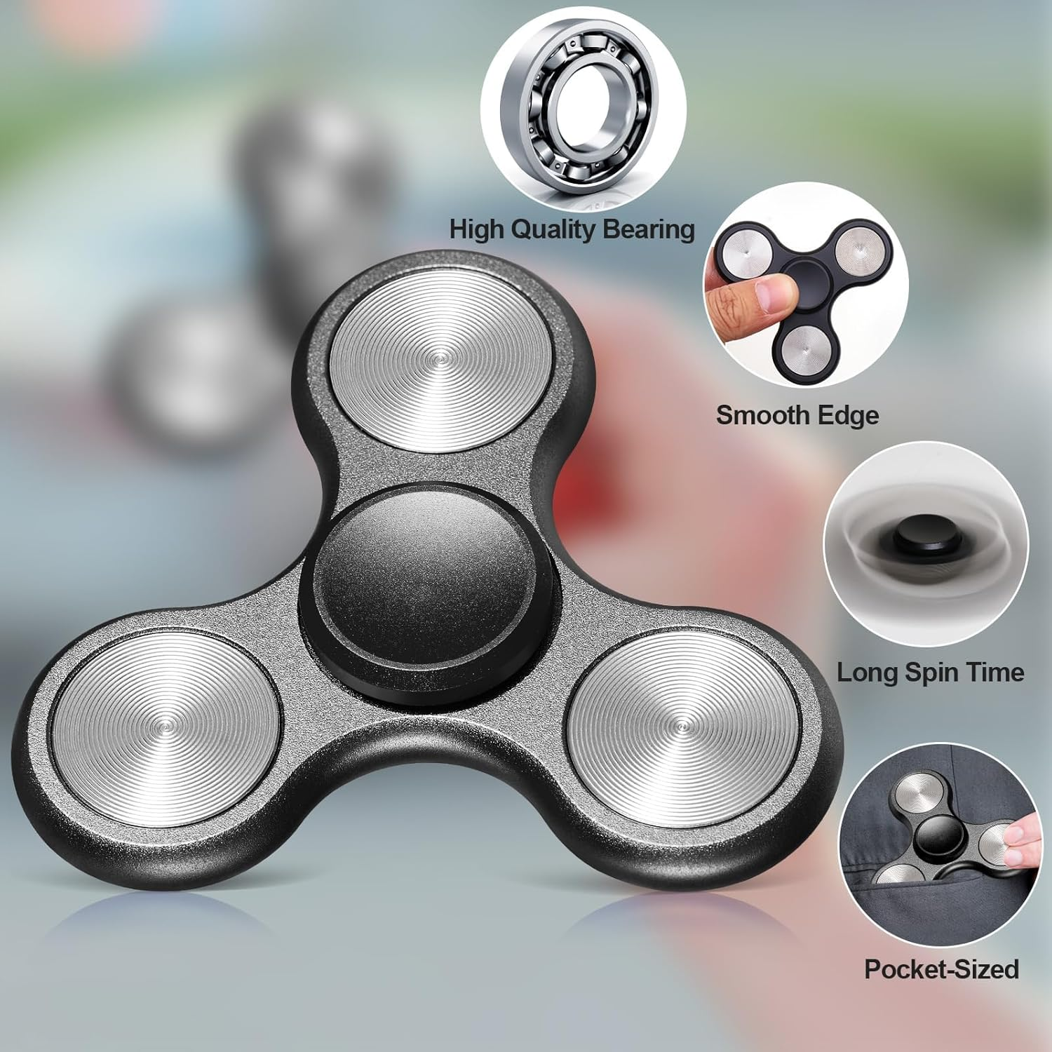 Metal Fidget Spinner for Adults, Silent Sensory Fidget Toys Adults Hand Spinners for ADHD Anxiety Stress Relief, Desk Toys for Office, Birthday Gifts Stocking Stuffers Classroom Prizes - Silver image number 7