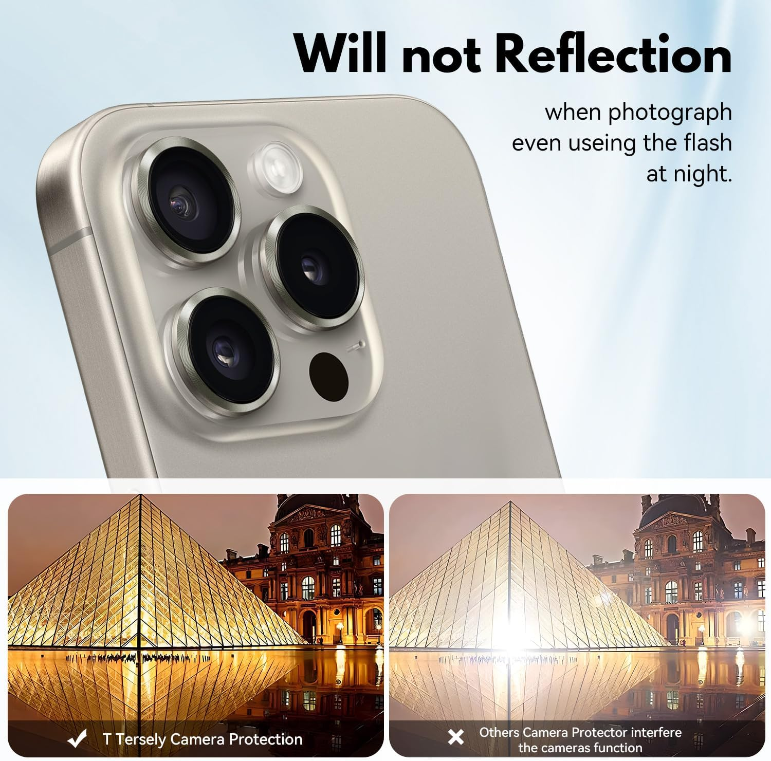 [4 Pieces] T Tersely Camera Lens Protector for Iphone 16 Pro/Iphone 16 Pro Max 2024, 9H Transparent Camera Tempered Glass Protective Cover - Desert Titanium - Glitter Black image number 6