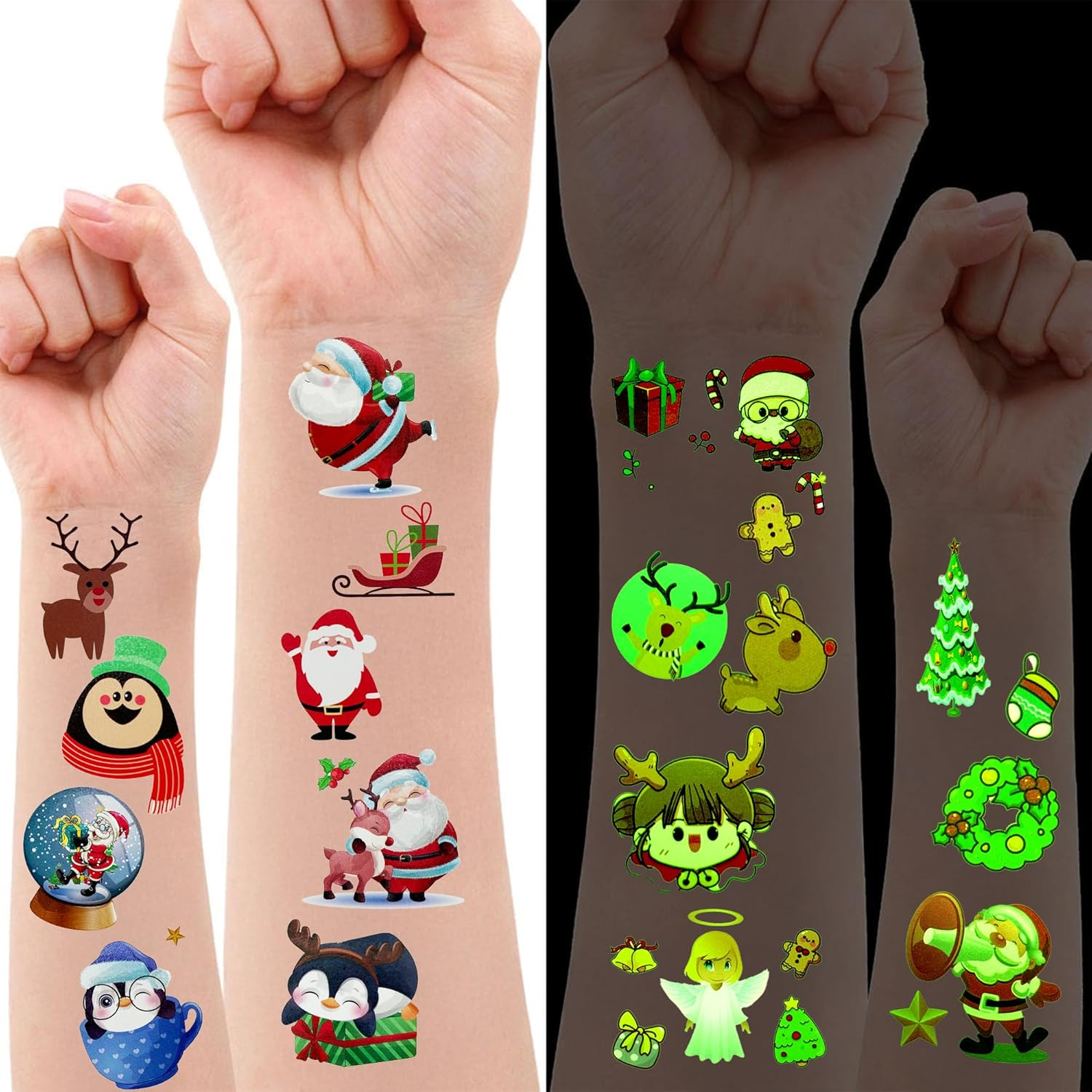 30 Sheets Christmas Luminous Temporary Tattoos for Kids -10 Sheets Christmas Glow in the Dark Tattoos Stickers & 20 Sheets Cute Tattoo Decorations for Boys and Girls, Party Favours Stocking Stuffers Gifts image number 6