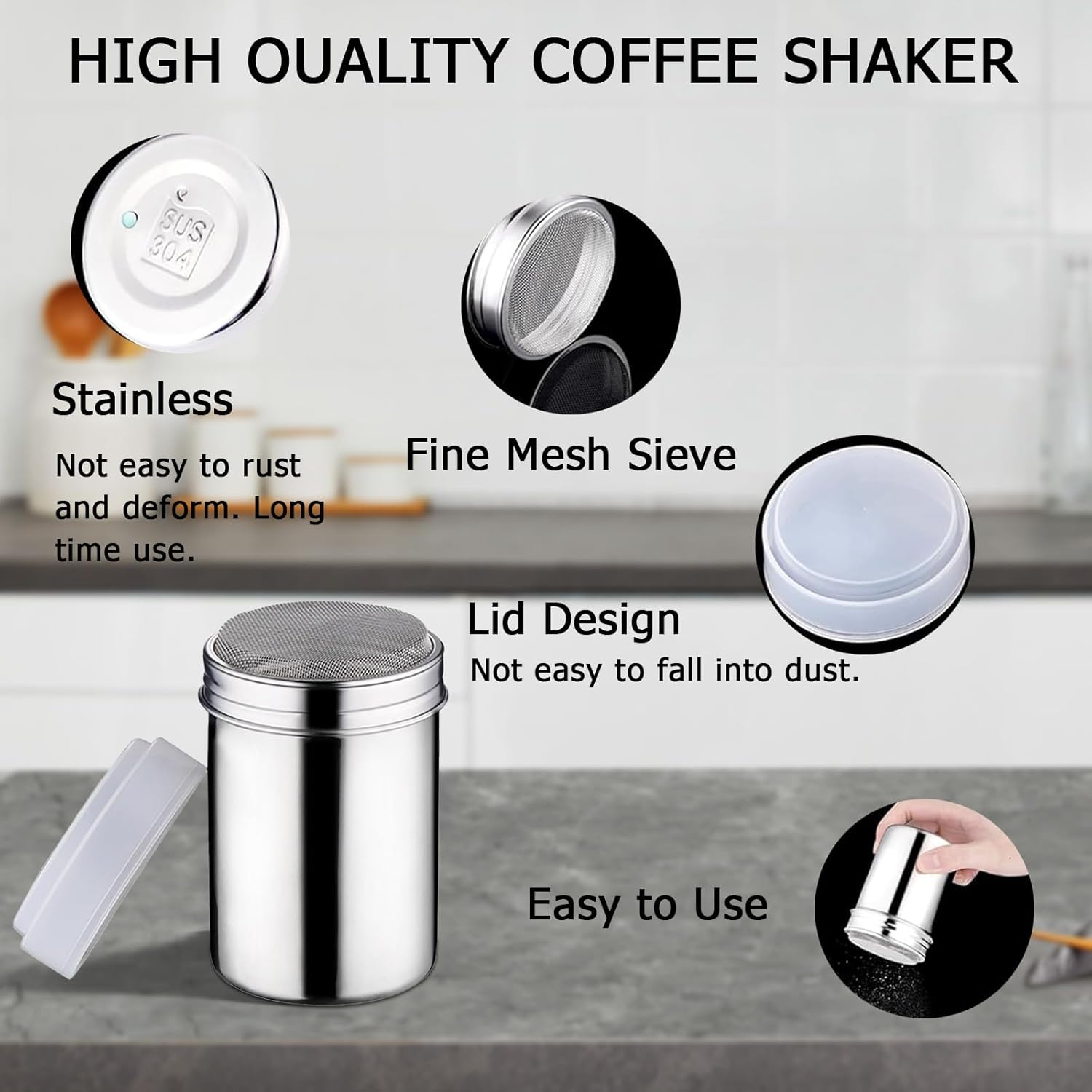 Chocolate Shaker for Coffee, Stainless Steel Duster Dredges Cans Coffee Sprinkles Powder Set - Cocoa Cinnamon Powder Can with 16 Printing Molds, Flour Shakers for Kitchen Baking Cooking (S)