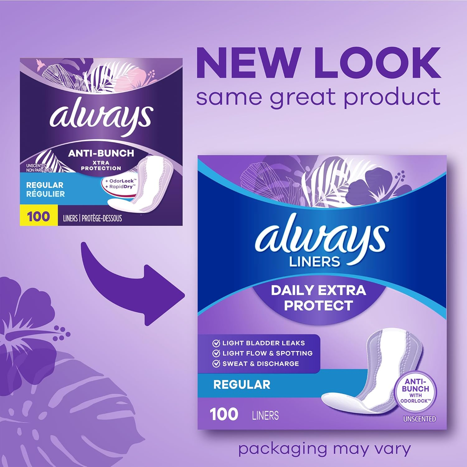 Always Pantiliners with Odor Lock for Women, Extra Protection Absorbency Liners, Long Plus-60 Count image number 5