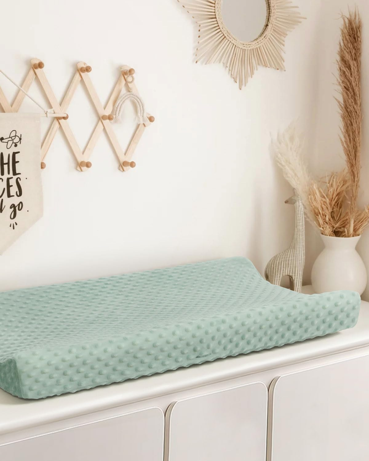 Babebay Changing Pad Cover, Ultra Soft Minky Dots Plush Changing Table Covers for Baby Boys and Girls, Breathable, 2 Pack (Roman Green & Lily White) image number 4