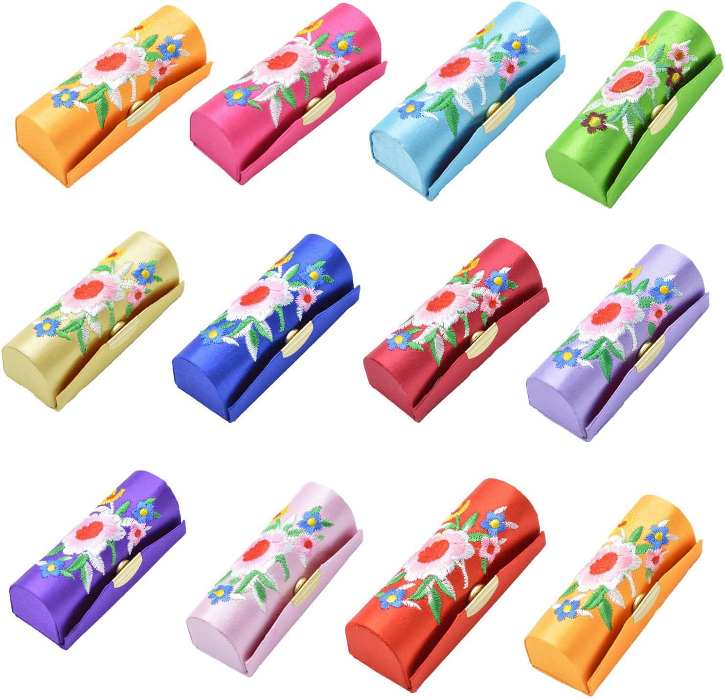 MIAO JIN 12PCS Lipstick Case with Mirror Lipstick Case Storage Case Jewelry Case Cosmetic Case &hellip;, Embroider, Embroidery image number 1