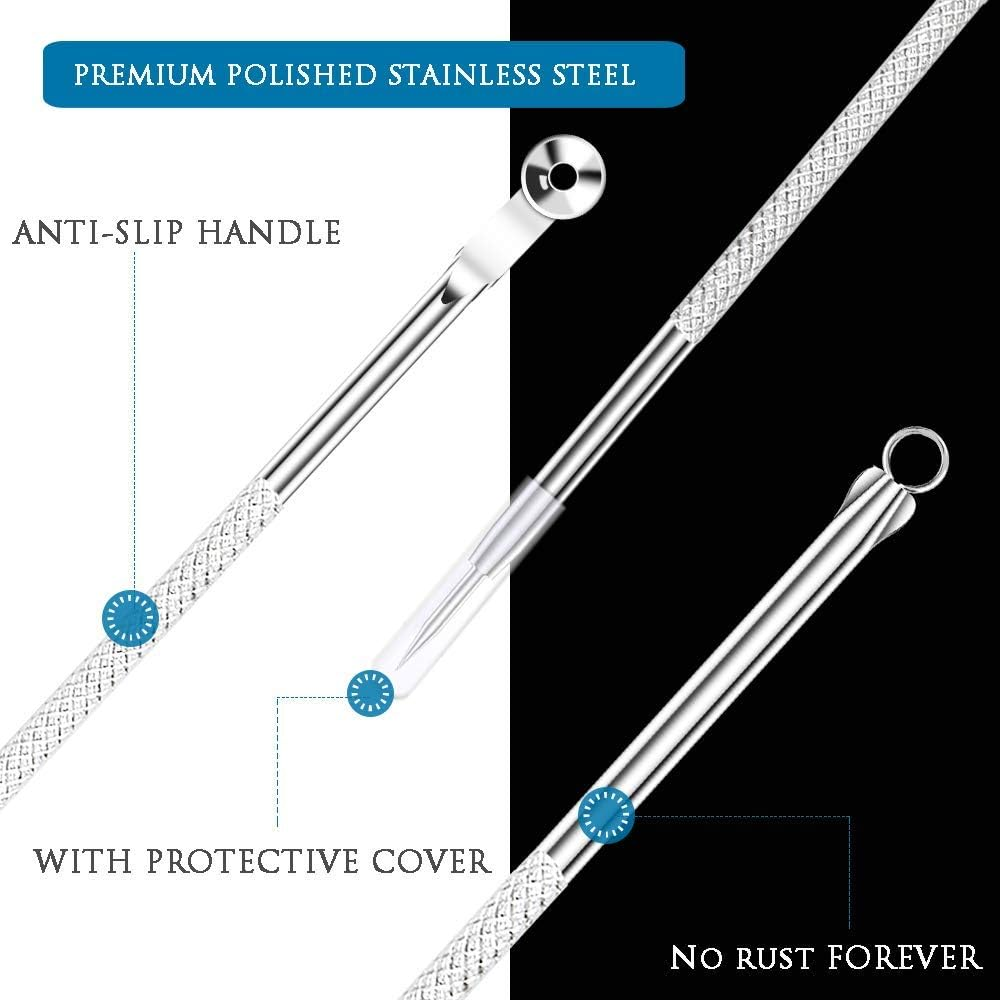 Blackhead Remover Kit, Extractor Removal Set Professional Stainless Steel Pimple Popper Tool Treatment for Whitehead Blemish Acne Comedone Pimple Popping (Silver) image number 1