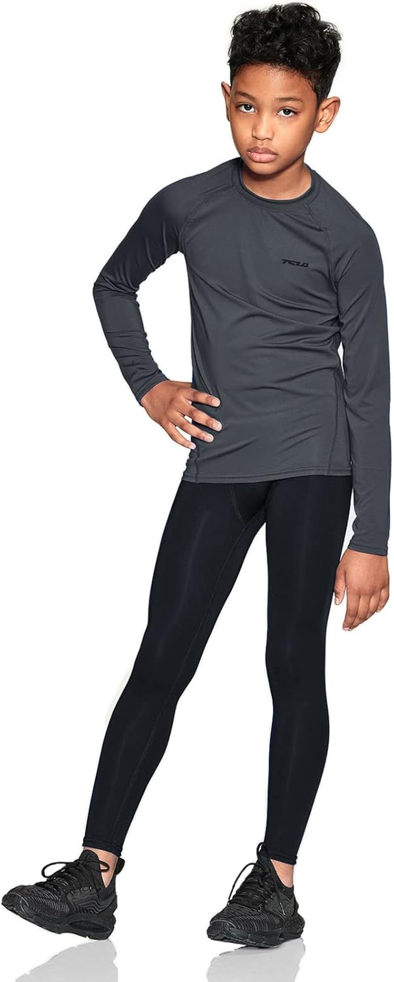 TSLA Kid'S Thermal Compression Tops, Mock Turtle Neck/Crew Neck Fleece Lined Base Layer Shirts image number 5