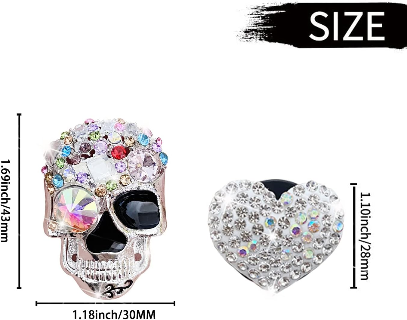 Bling Skull & Heart Air Vent Clips, 4 Pcs Crystal Skull Car Air Fresheners Vent Clips Car Diffuser Vent Clip Rhinestone Diamond Car Decoration Car Interior Decor Bling Car Accessories for Women image number 3