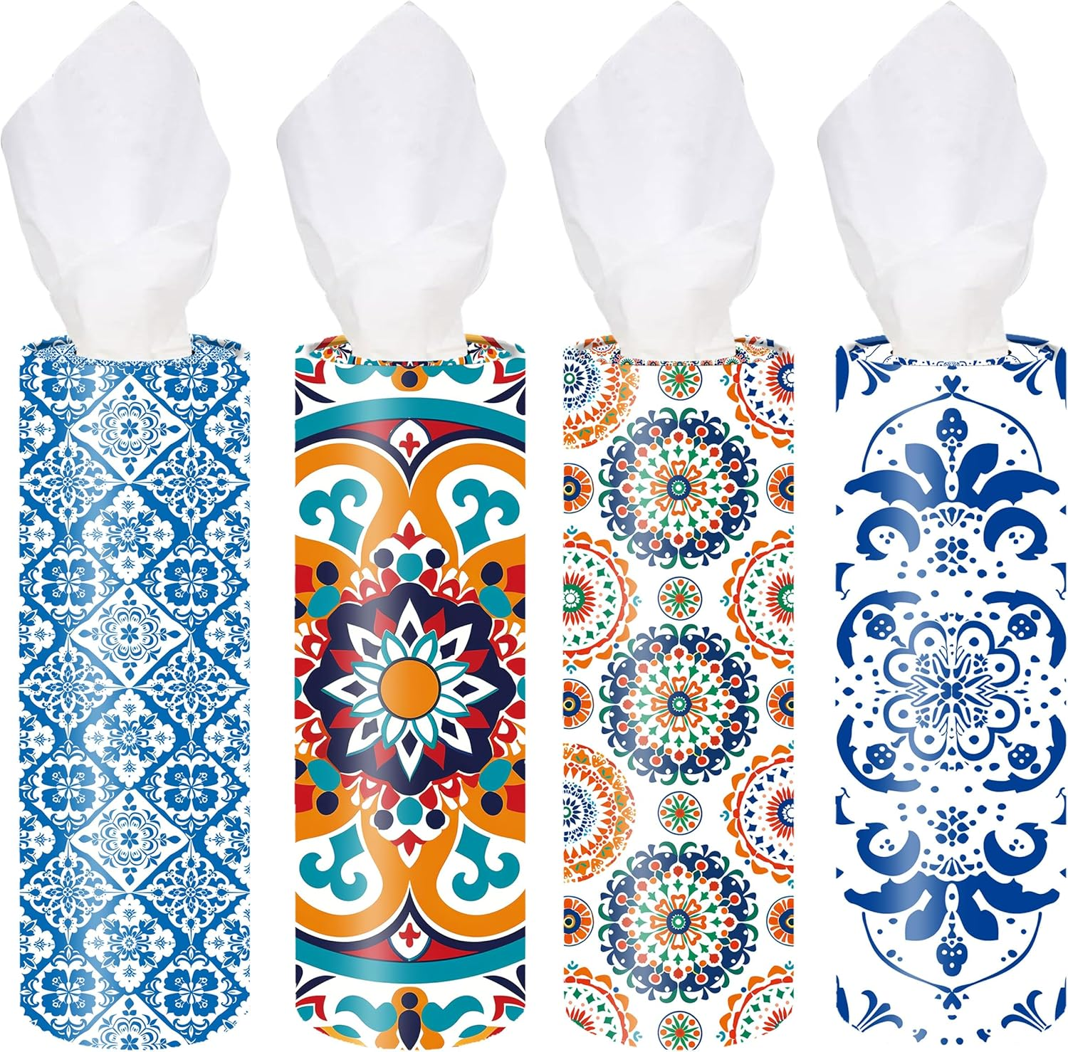 4-Pack Car Tissue Cylinders - 1980S Geometric Pattern, Fits Car Cup Holders, Travel Tissue Tubes with Facial Tissues (Geometric Design)