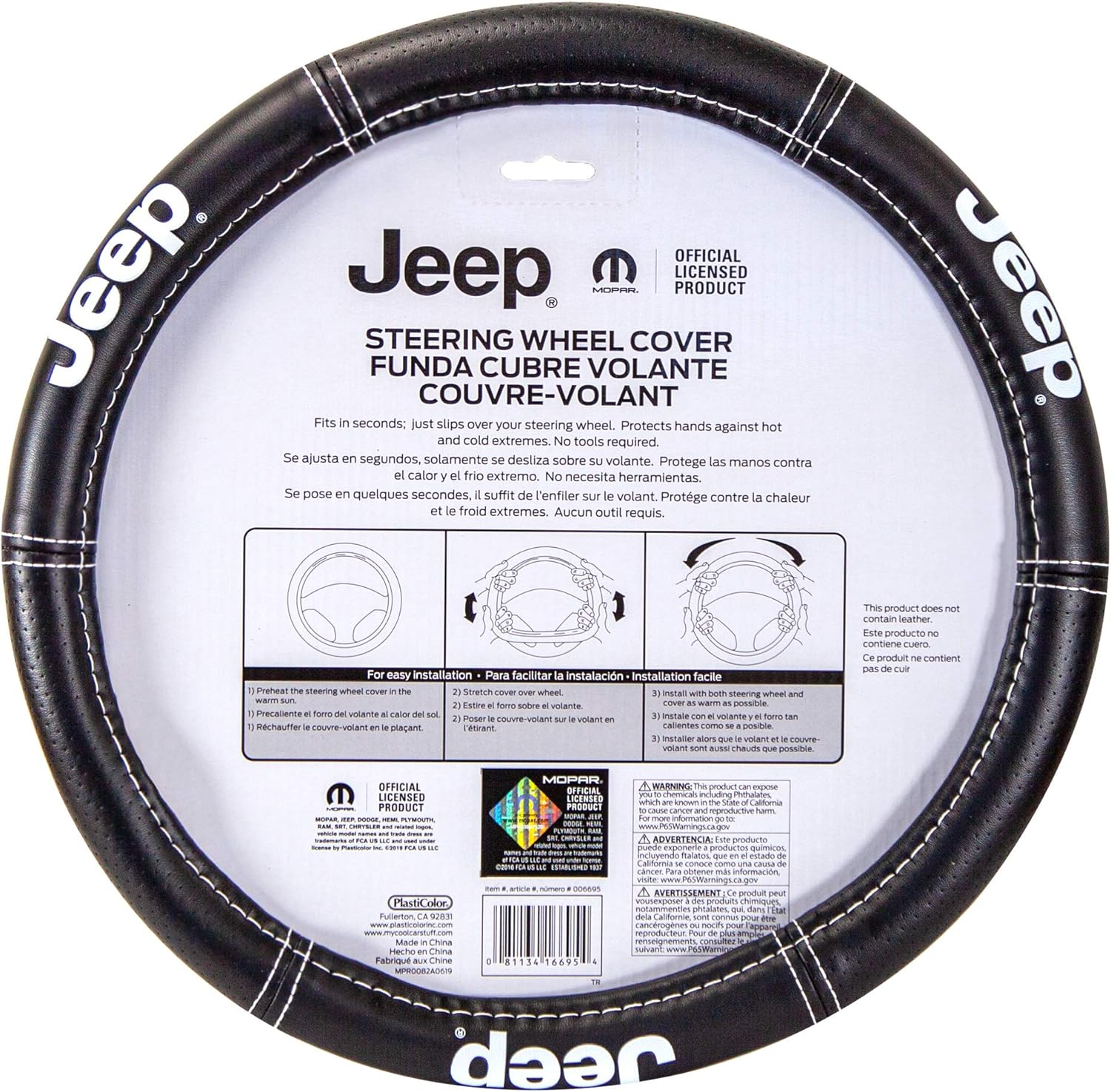 Plasticolor 006695R01 Jeep Deluxe High Contrast Stitching Premium Steering Wheel Cover for Cars, Trucks & SUV image number 2