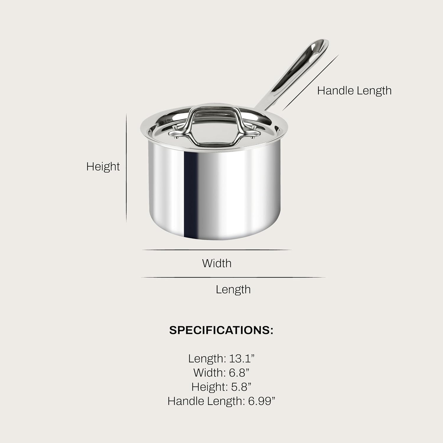 All-Clad 4202 Stainless Steel Tri-Ply Bonded Dishwasher Safe Sauce Pan with Lid/Cookware, 2-Quart, Silver image number 2