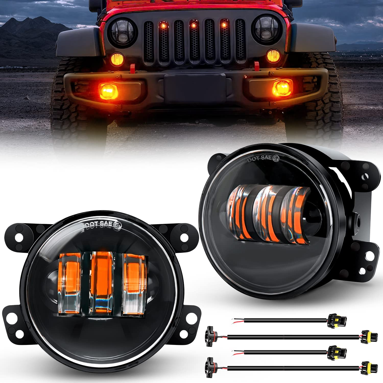 Nilight 4 Inch LED Fog Light Assembly Compatible with 2007-2018 Jeep Wrangler JK Unlimited JKU with Conversion Cables Front Bumper Replacement 60W Driving Offroad White LED Foglights
