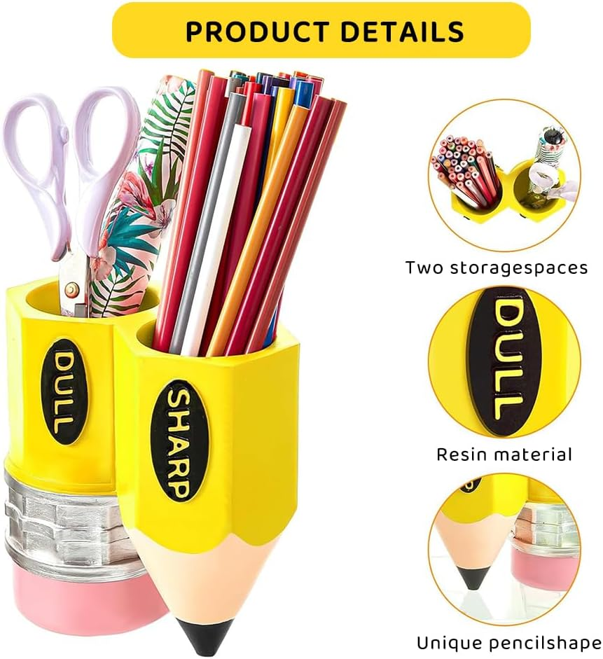 Ranqisys Pencil-Shaped Dispenser and Storage Organizer, Sharp & Dull Pencil Holder for Classroom &ndash; Creative Stationery Holder for Teachers, Students, and Office Desk Organization (Yellow)