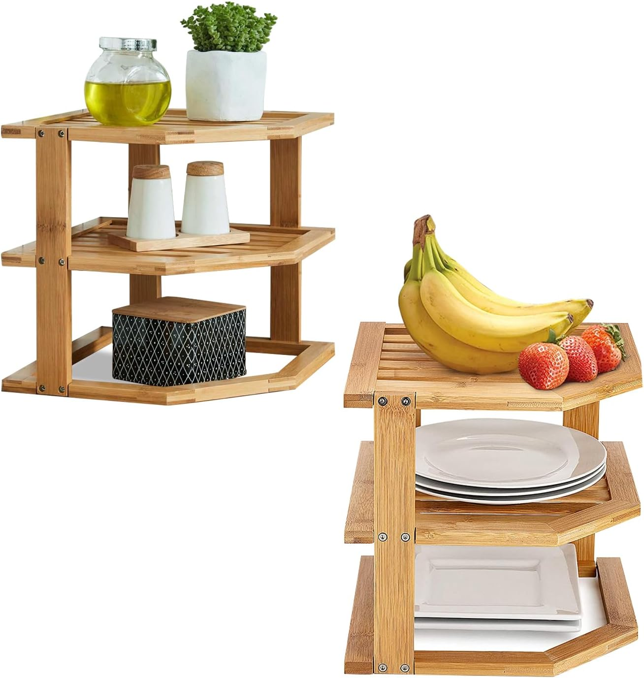 Bamboo Turntable Spice Rack 2-Tier 360 Degree Rotating Rack Organizer, Bamboo Lazy Susan, Kitchen Spinning Tray for Spices, Condiments, Kitchen, Cabinet, Pantry