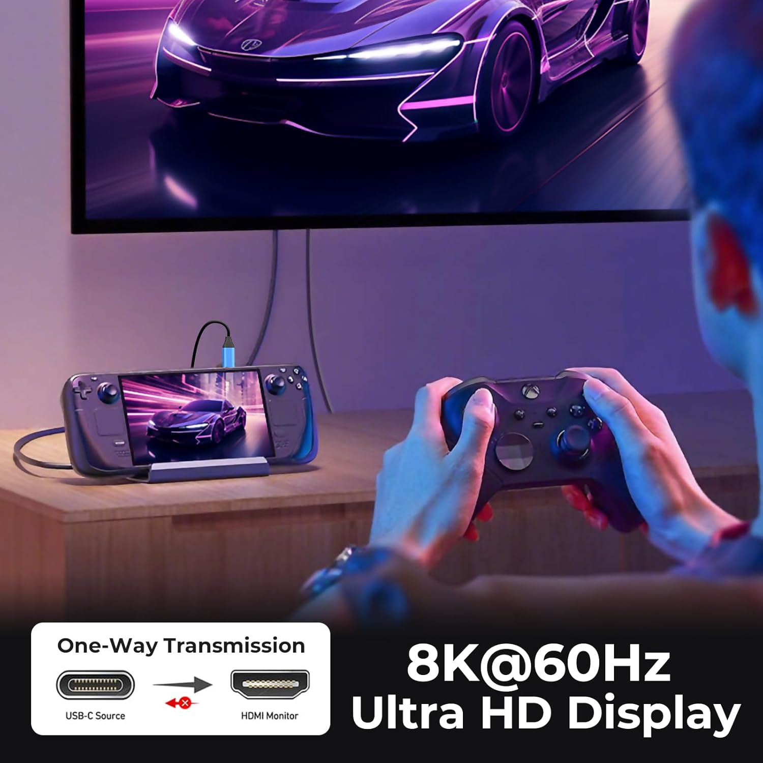 Guermok USB-C to HDMI Cable, 67In &ndash; HDR & ALLM, 8K@60Hz / 4K@144Hz, PD100W, USB-C Video Output for Switch 2 Dock, Capture Cards, Tvs, Handheld Consoles(Blue) image number 5