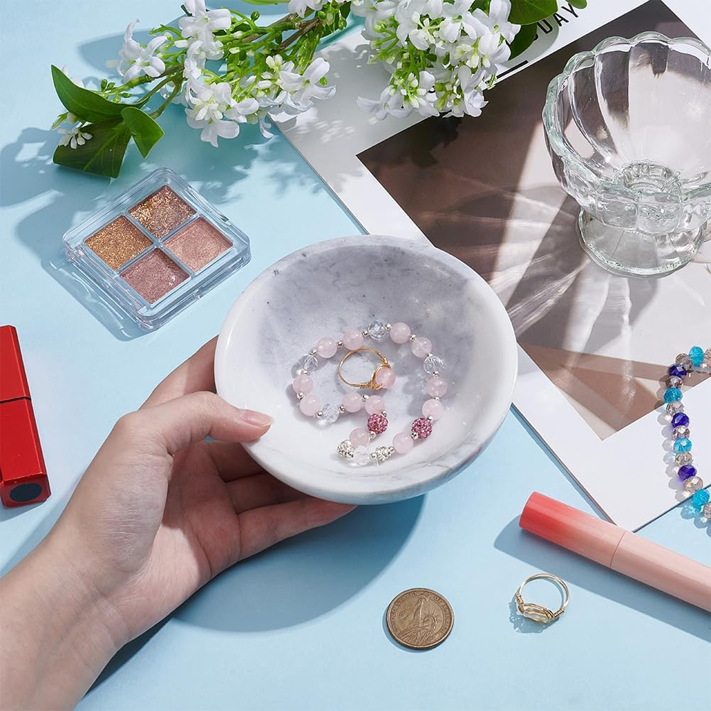 UNICRAFTALE Natural Travertine Marble Jewelry Snack Dried Tray Box with 4Pcs Glue round Loop Trinket Dish for Ring Earring Kitchen Dining & Bar Diameter 4.7 Inch image number 2