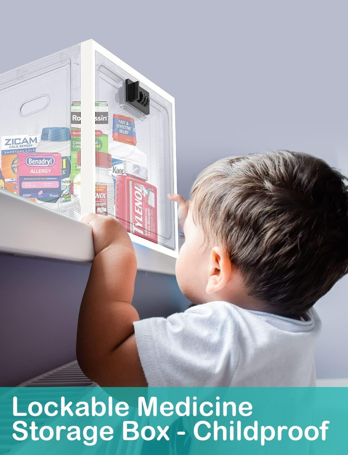 Medicine Lock Box, Large Lock Box, Medication Storage Lockable Container for Medicine Storage Box Refrigerator Food Safe Locking Box Tablet Phone Locked Box for Kitchen Home School and Office Safety image number 3